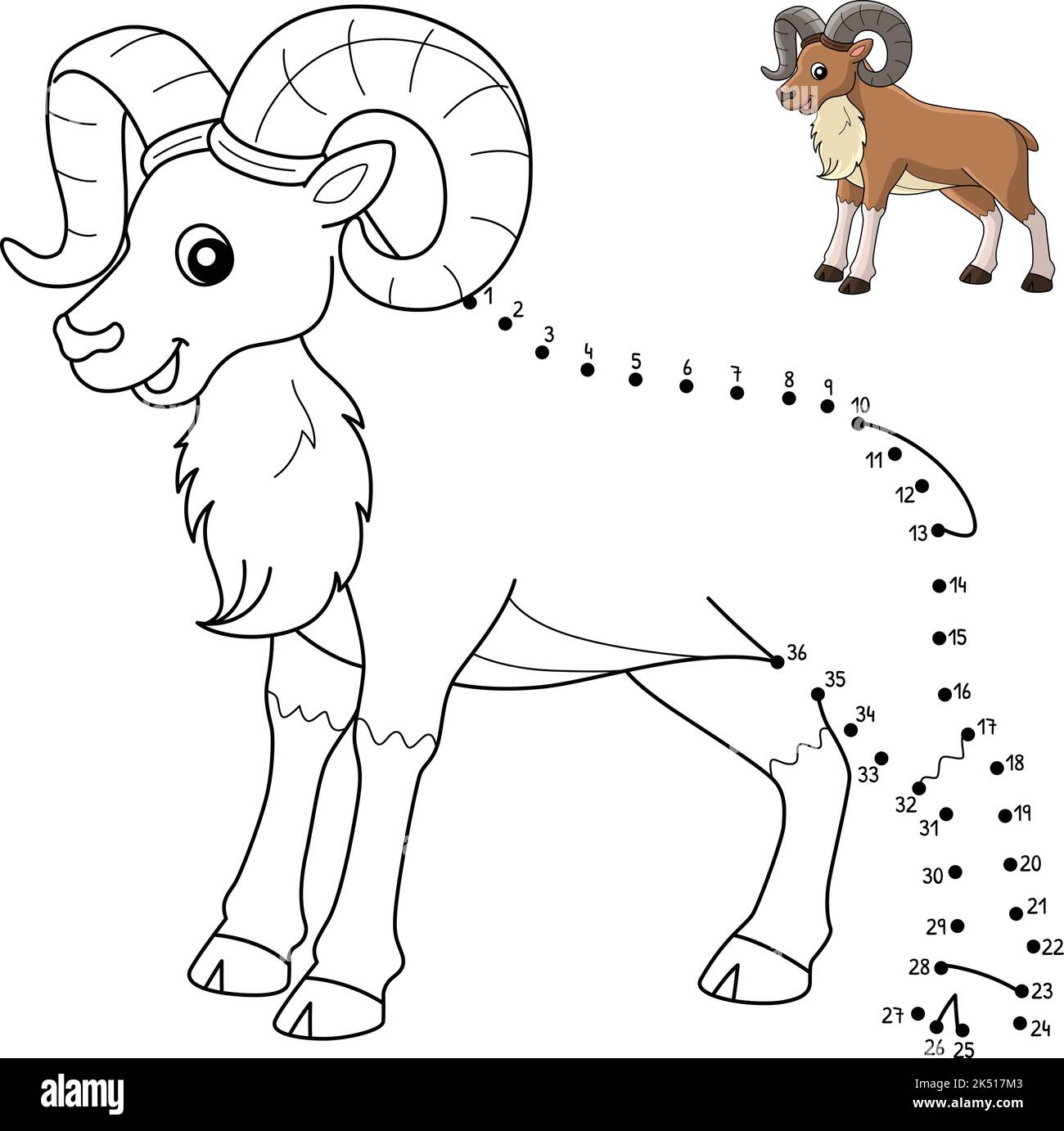 Pagina da colorare isolato animale DOT to Dot Urial Illustrazione Vettoriale