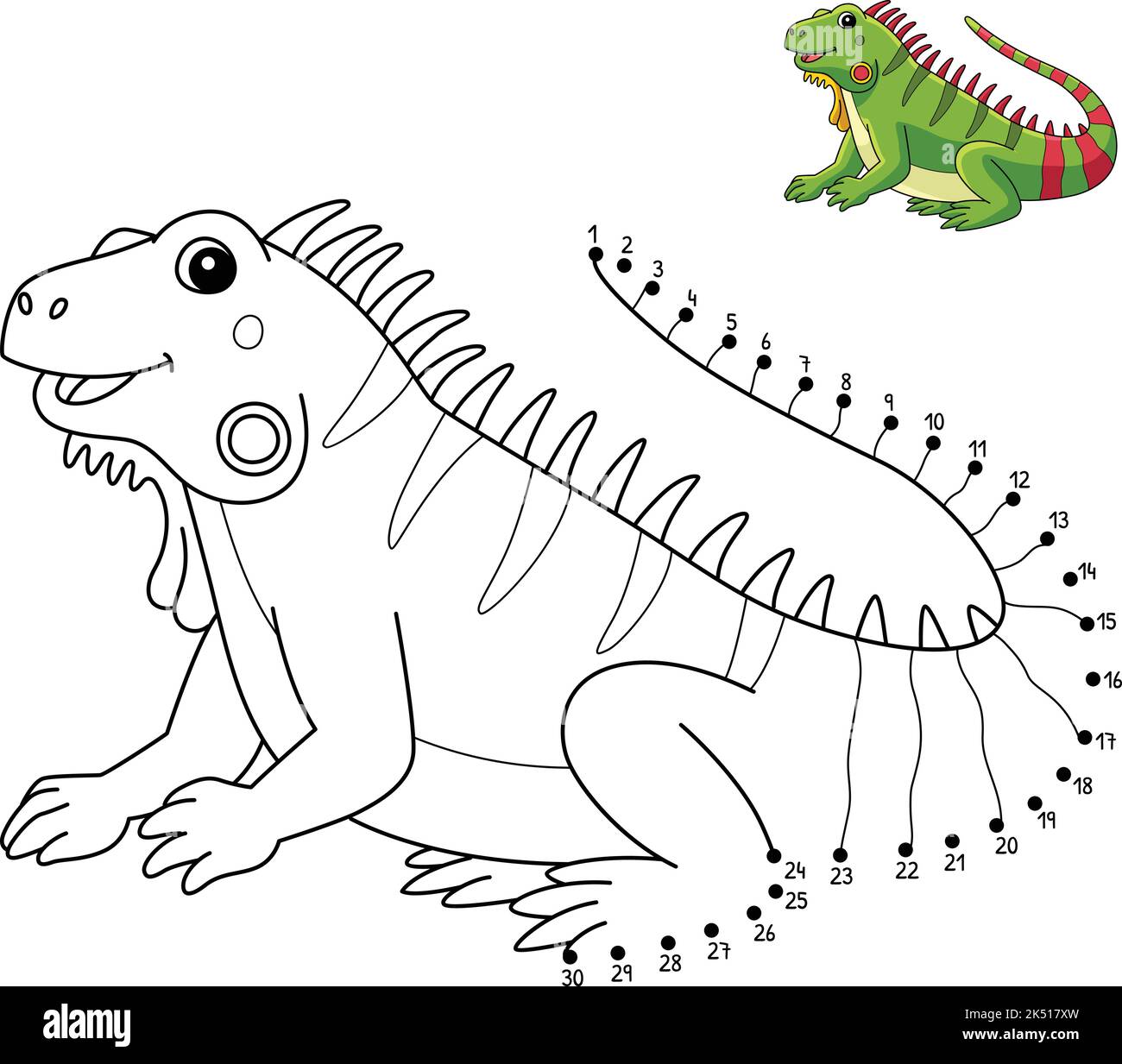Dot to Dot Iguana colorazione isolata pagina per bambini Illustrazione Vettoriale