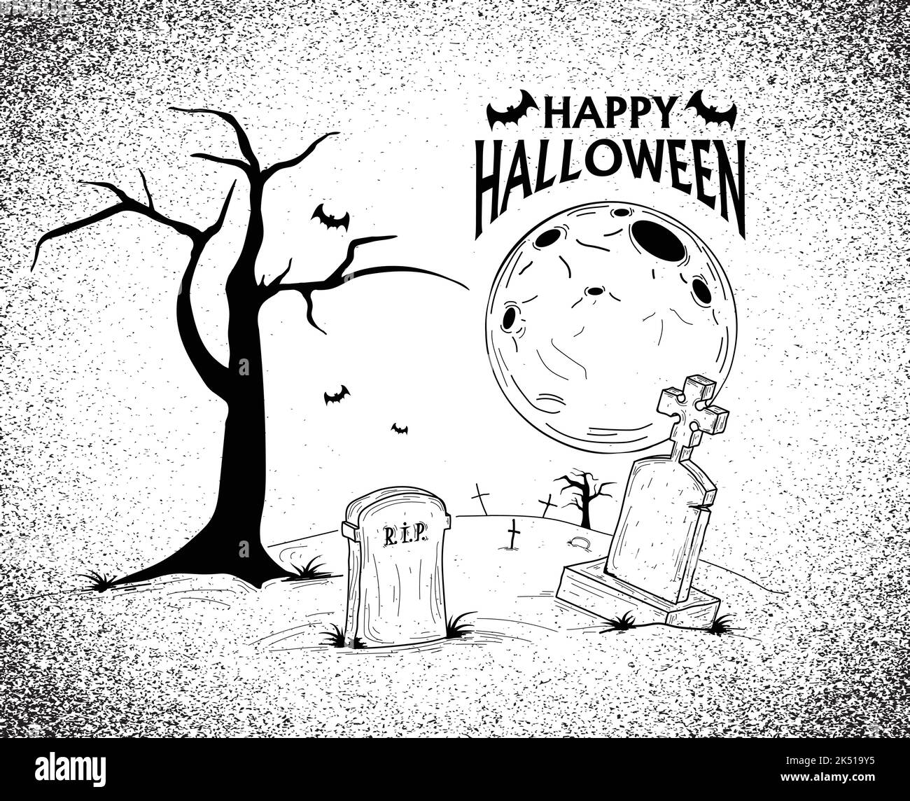 Vecchio cimitero spaventoso con lapidi e croci. Speciale per Halloween. EPS 10 Foto Stock