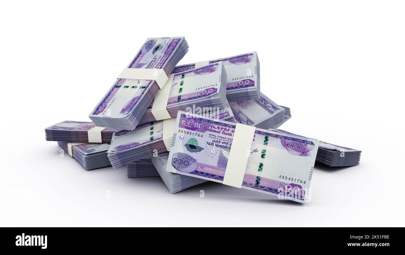 3D Stack of Ethiopian birr notes Foto Stock