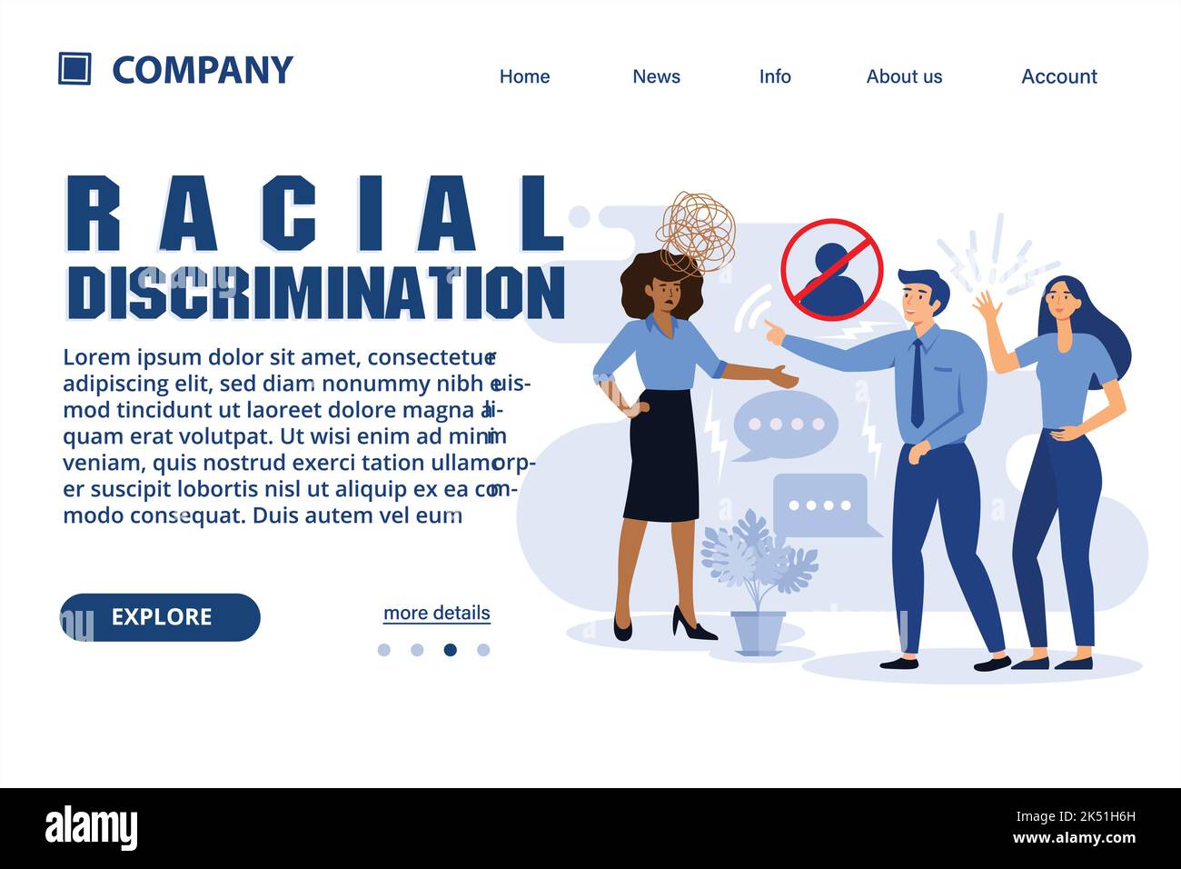 Illustrazione della discriminazione razziale adatta per landing page Web, ui, app mobile, modello banner. Illustrazione vettoriale Illustrazione Vettoriale