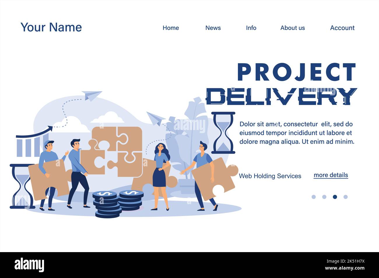 Illustrazione della consegna del progetto adatta per landing page Web, ui, app mobile, modello banner. Illustrazione vettoriale Illustrazione Vettoriale