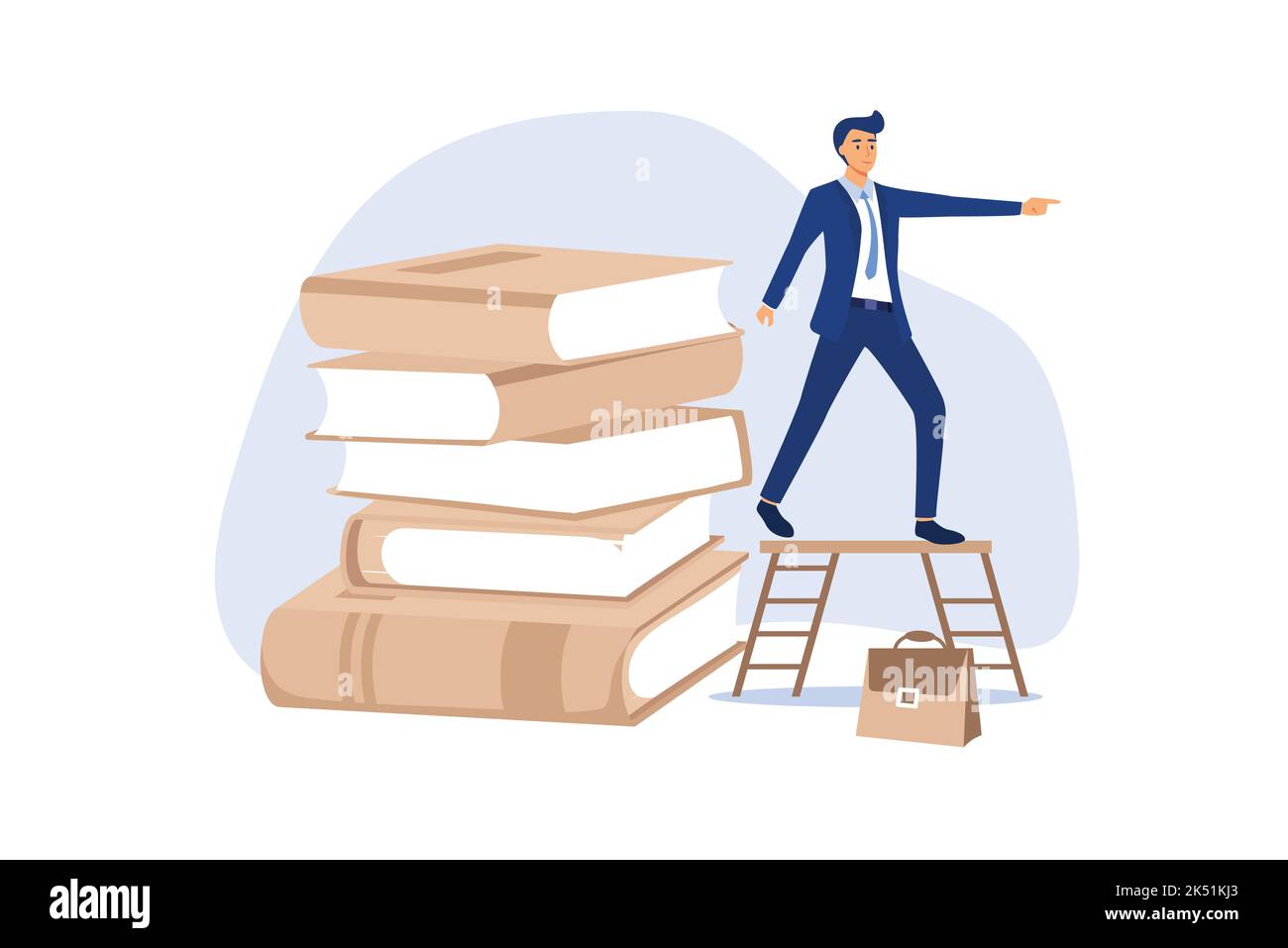 Competenze aziendali per opportunità di carriera, conoscenza o formazione per il futuro lavoro, sfida e miglioramento personale, lettura del concetto di lista, uomo d'affari c Illustrazione Vettoriale