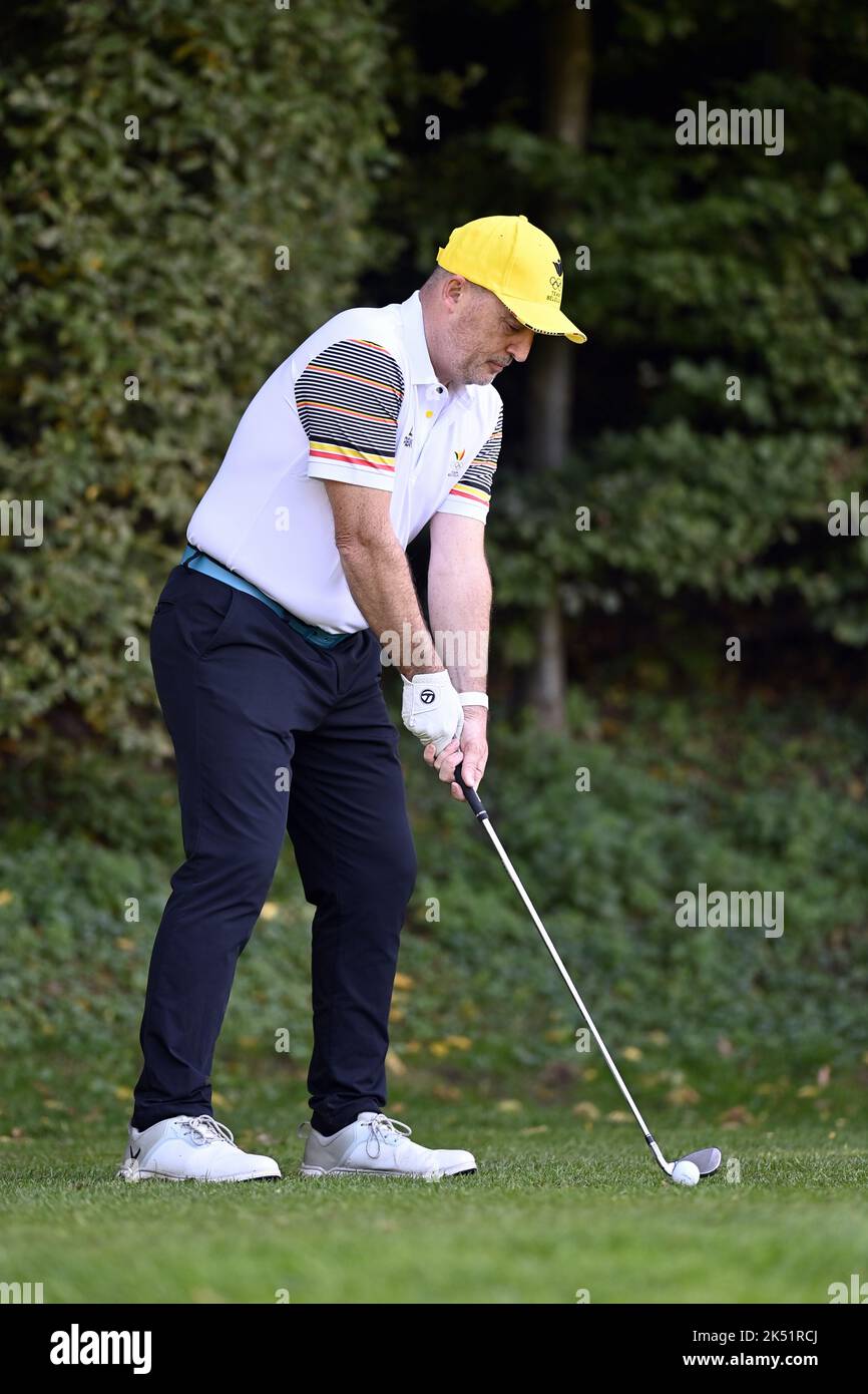 Philippe Saive ha illustrato nel corso dell'evento "Golf to Paris" organizzato dal Comitato olimpico belga BOIC-COIB, martedì 4 ottobre 2022, a la Tournette golf di Nivelles. FOTO DI BELGA ERIC LALMAND Foto Stock