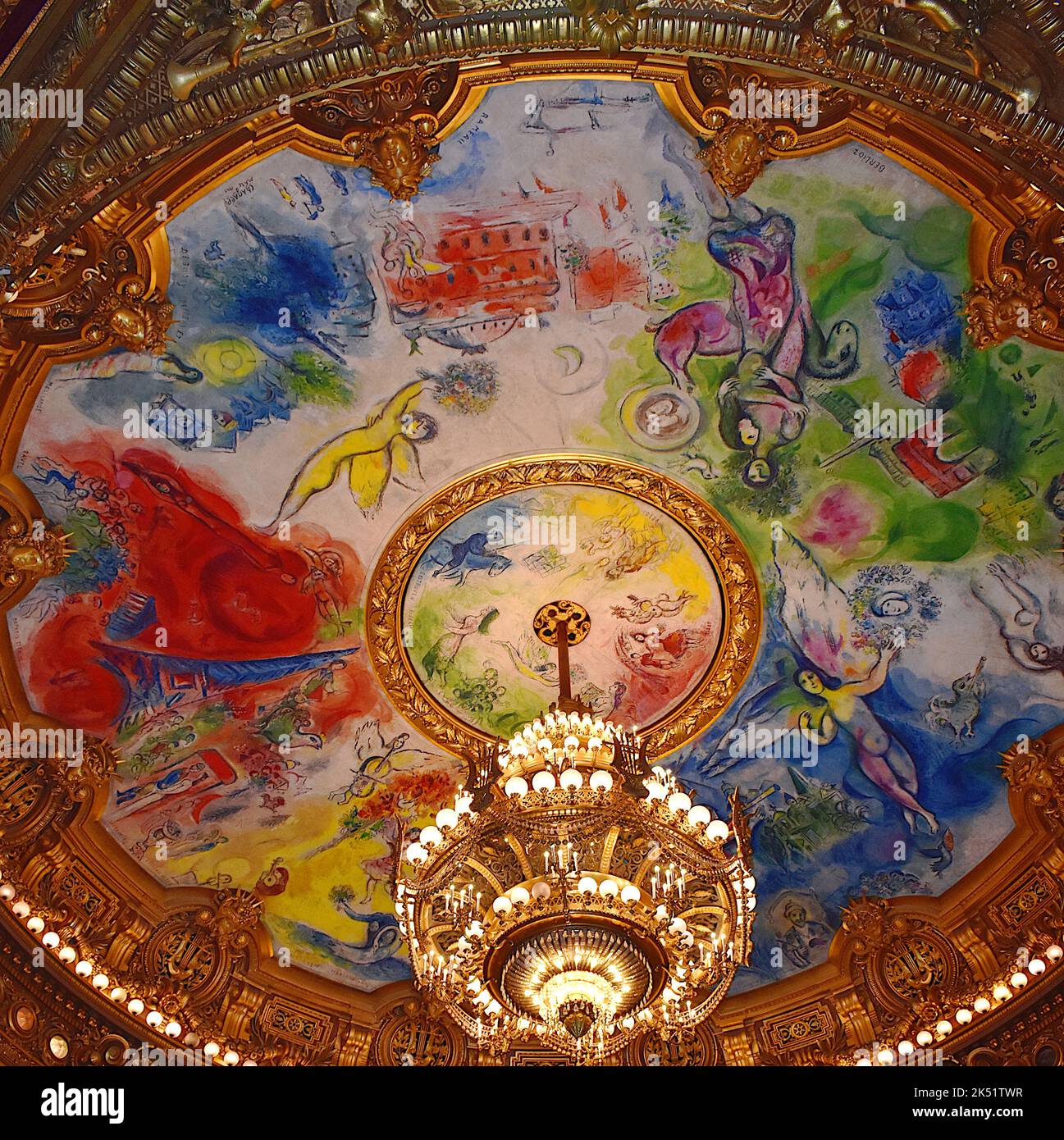 Interni dell'Opera Garnier o del Palais Garnier. 1964 dipinti a soffitto Marc Chagall. Parigi, Francia. 15 ago 2018. Foto Stock