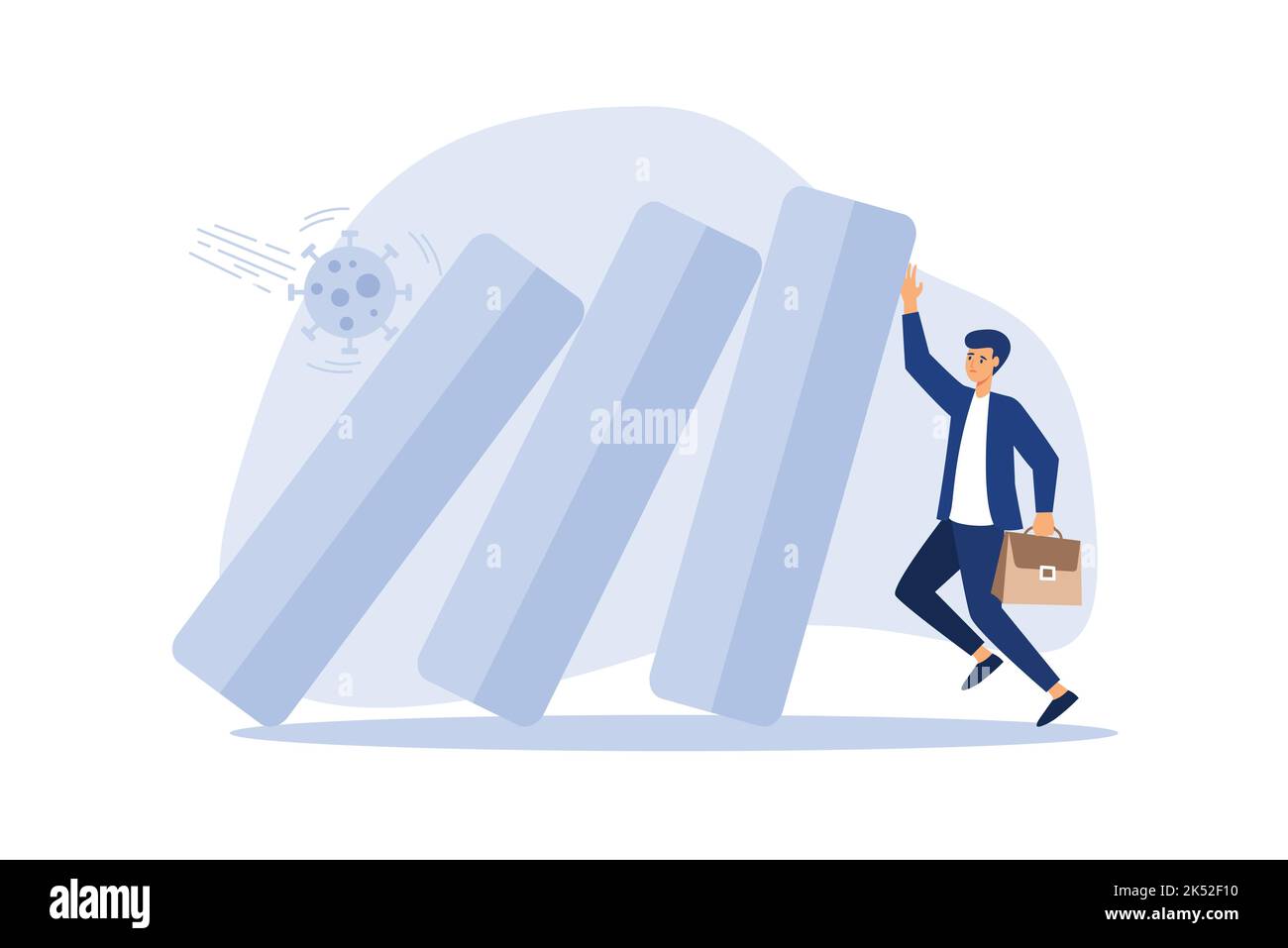 COVID-19 Coronavirus scoppio crisi finanziaria aiutare la politica, la società e le imprese a sopravvivere concetto, imprenditore leader aiutare a spingere grafico a barre in calo Illustrazione Vettoriale