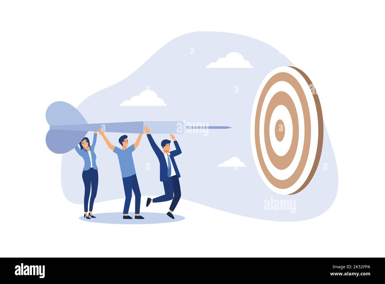 Obiettivo aziendale del team, collaborazione di lavoro di squadra per raggiungere il target, colleghi o colleghi con lo stesso concetto di missione e sfida, uomo d'affari e donna p Illustrazione Vettoriale