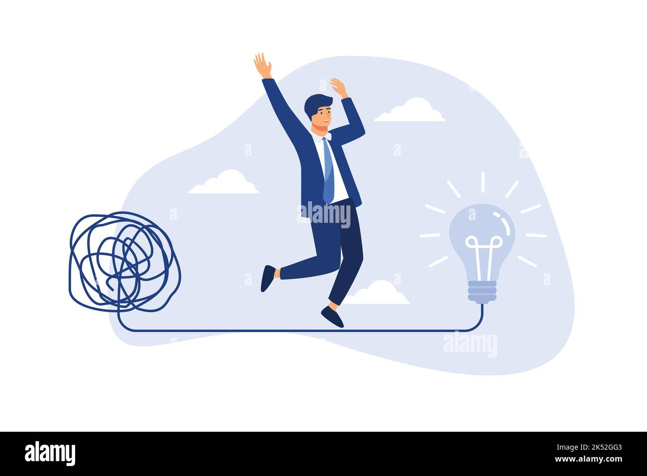 Semplificare l'idea per trovare la soluzione, il pensiero processo o la creatività per risolvere il problema, scoprire modo semplice di capire il concetto, intelligente uomo d'affari a piedi aw Illustrazione Vettoriale