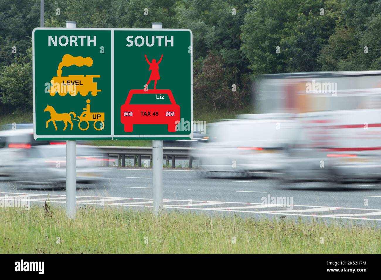 Liz Truss, crescita, livellamento, divisione nord-sud, economia del regno unito, sgravi fiscali, inflazione... concetto Foto Stock