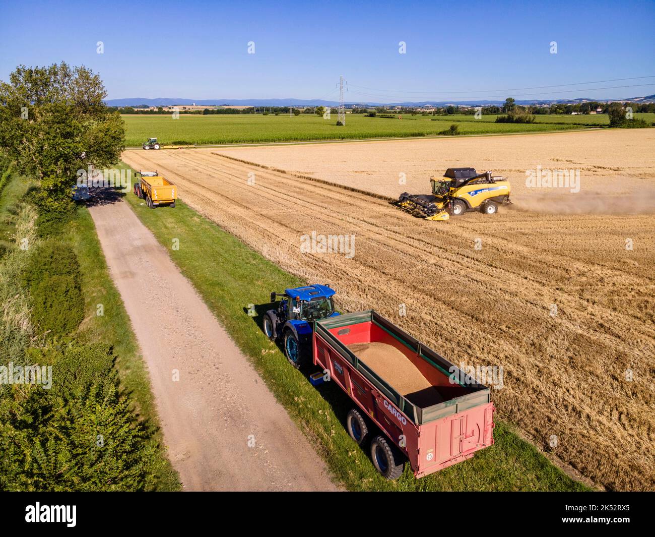 Francia, Puy de Dome, raccolto nella pianura della Limagne (vista aerea) Foto Stock