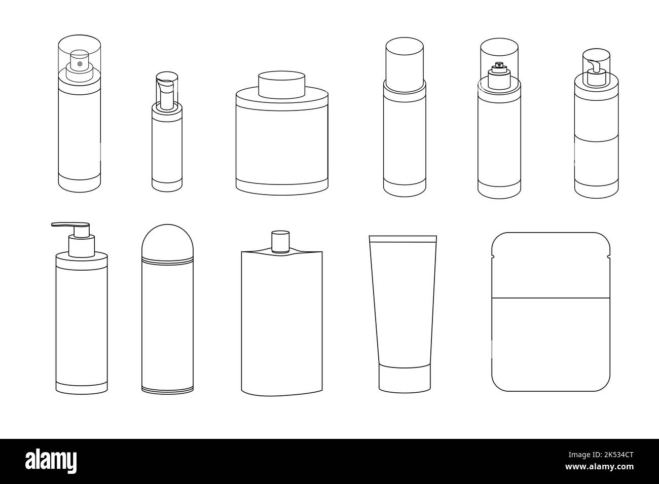 Set di bottiglie per cosmetici e cura personale Foto Stock