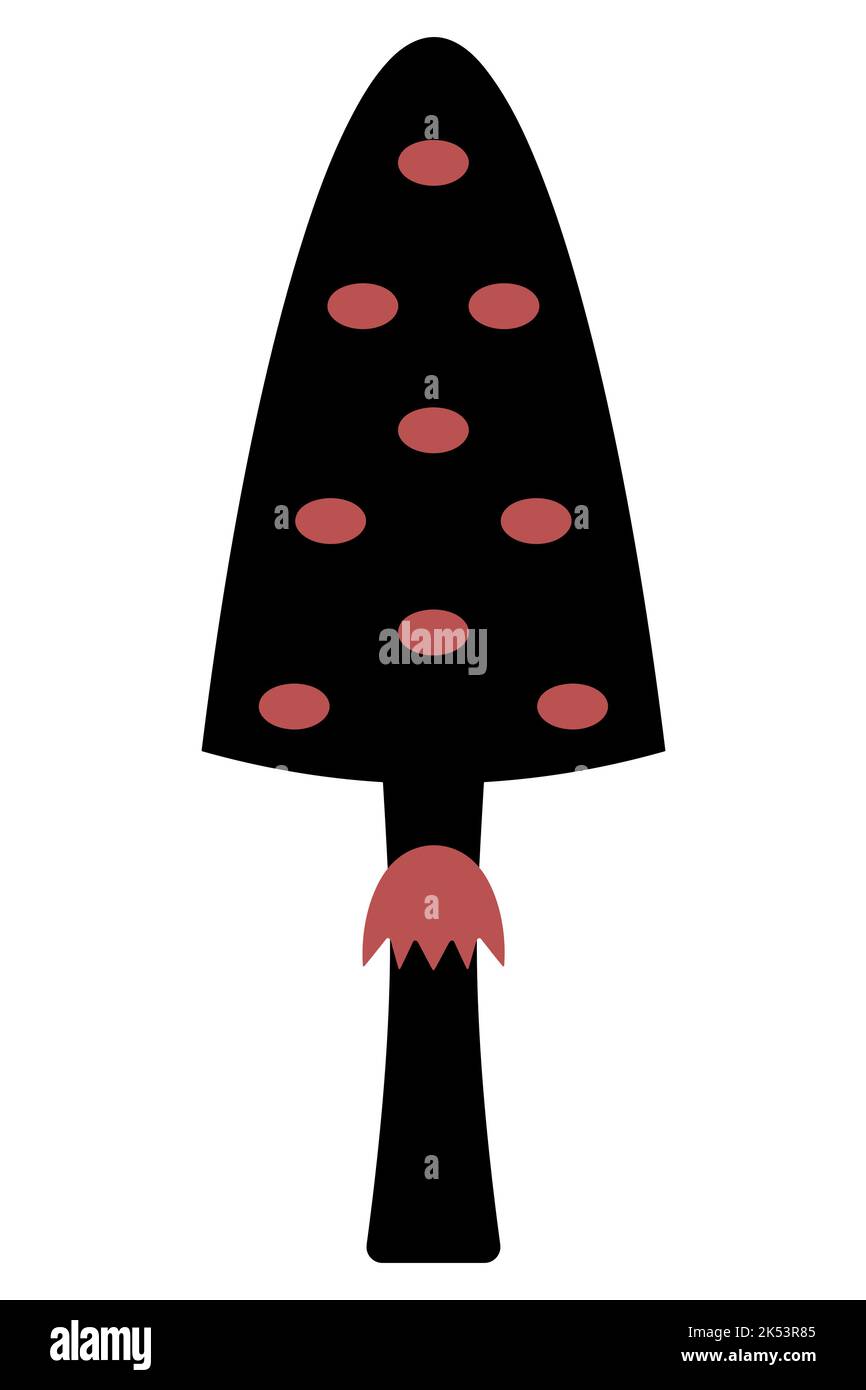 Volare agarico. Silhouette con macchie rosse. Amanita - piccolo fungo velenoso. Illustrazione vettoriale. Non commestibile, funghi allucinogeni. Illustrazione Vettoriale