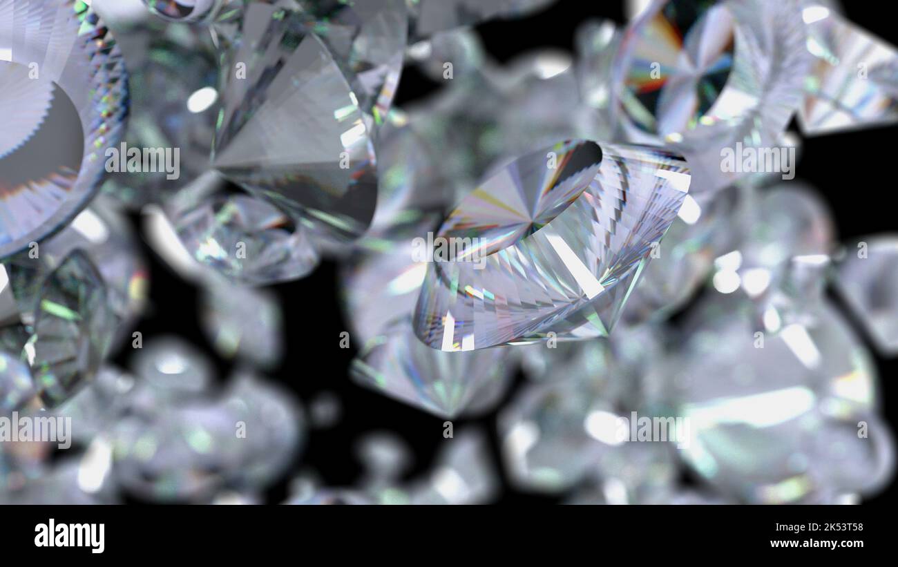 diamanti su sfondo nero. rendering 3d. Foto Stock