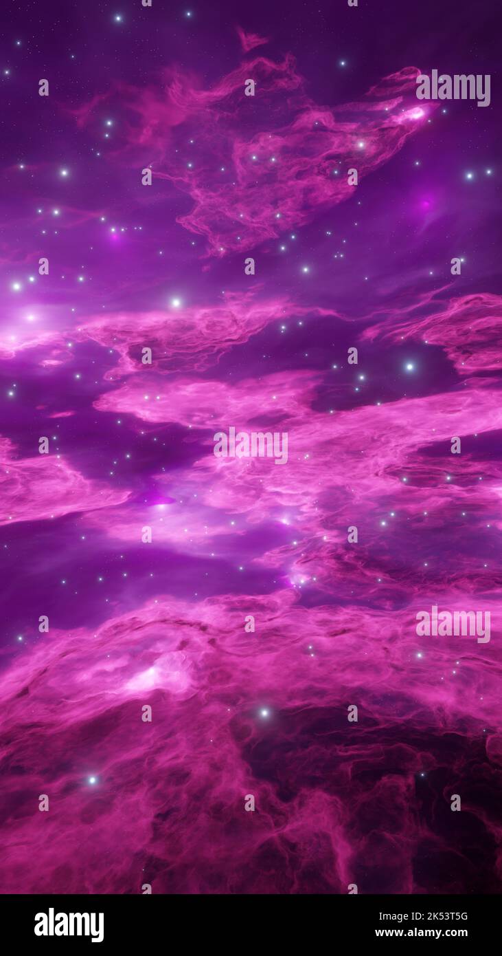 sfondo nebulosa viola. Spazio esterno, paesaggio cosmico. rendering 3d. Foto Stock