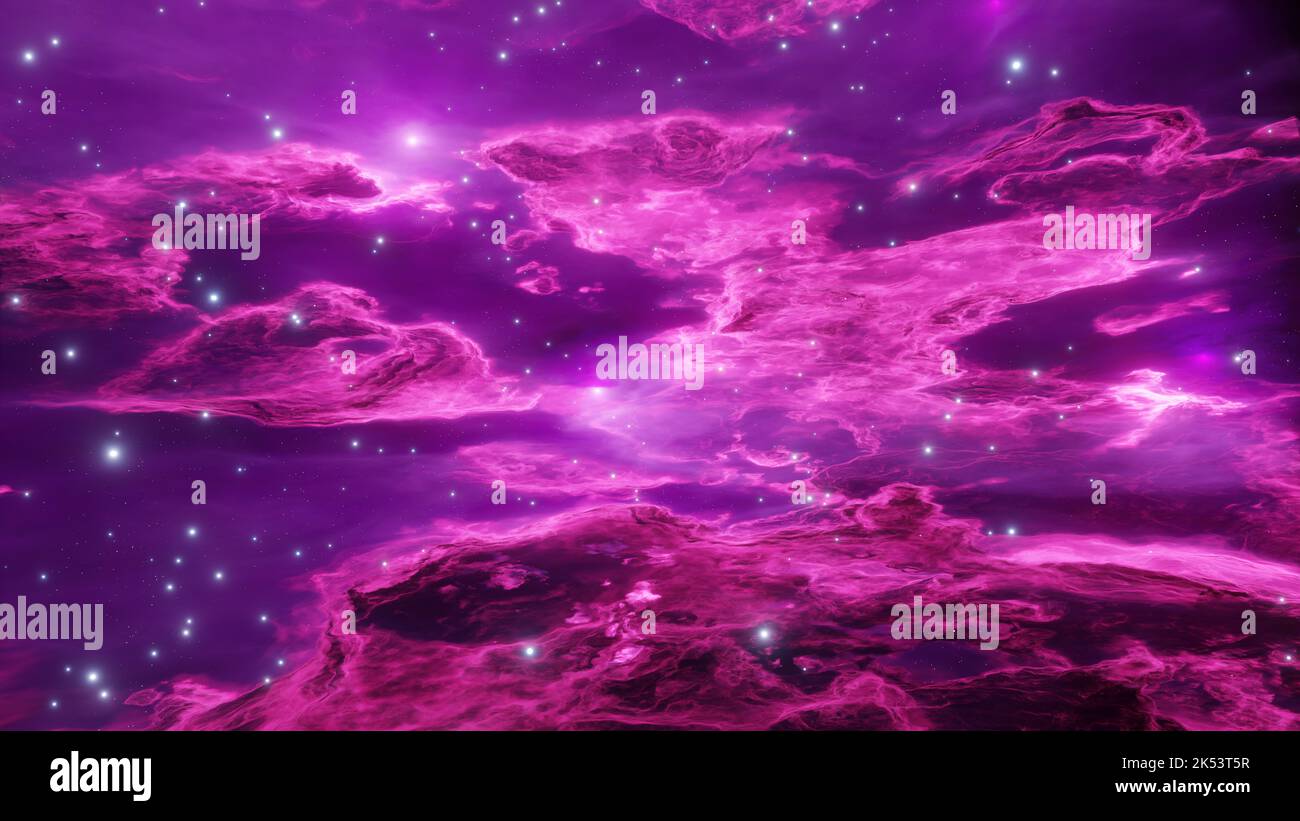 sfondo nebulosa viola. Spazio esterno, paesaggio cosmico. rendering 3d. Foto Stock