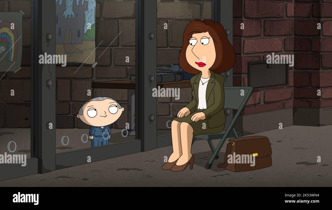 RAGAZZO DI FAMIGLIA, da sinistra: Stewie Griffin (voce: Seth MacFarlane), Lois Griffin (voce: Alex Borstein), Oscars Guy', segmento: Silenzio degli agnelli, (Stagione 21, ep. 2101, in onda il 25 settembre 2022). Foto: ©Fox / courtesy Everett Collection Foto Stock