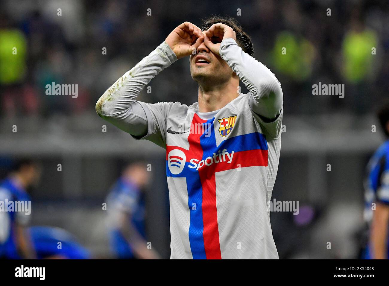 Pedro Gonzalez Lopez aka Pedri di Barcellona festeggia dopo aver segnato un gol, superato dal VAR, durante la partita di calcio del Champions League Group C betw Foto Stock