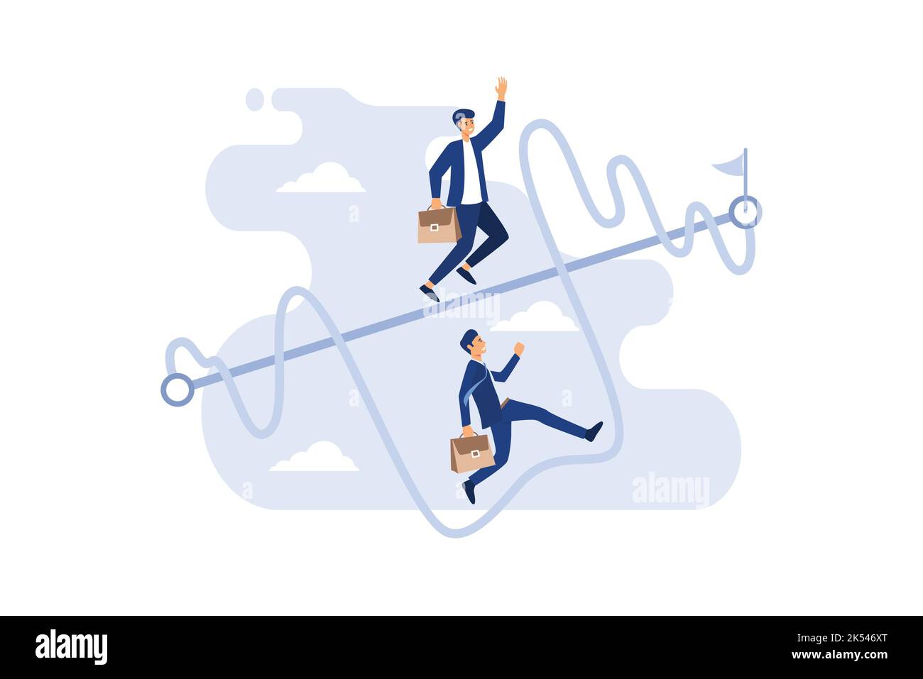 Modo facile o rapido per vincere il successo di affari o il percorso duro e il concetto di ostacolo, uomini d'affari che competono con il tipo astuto che corre sul senso facile diritto e. Illustrazione Vettoriale