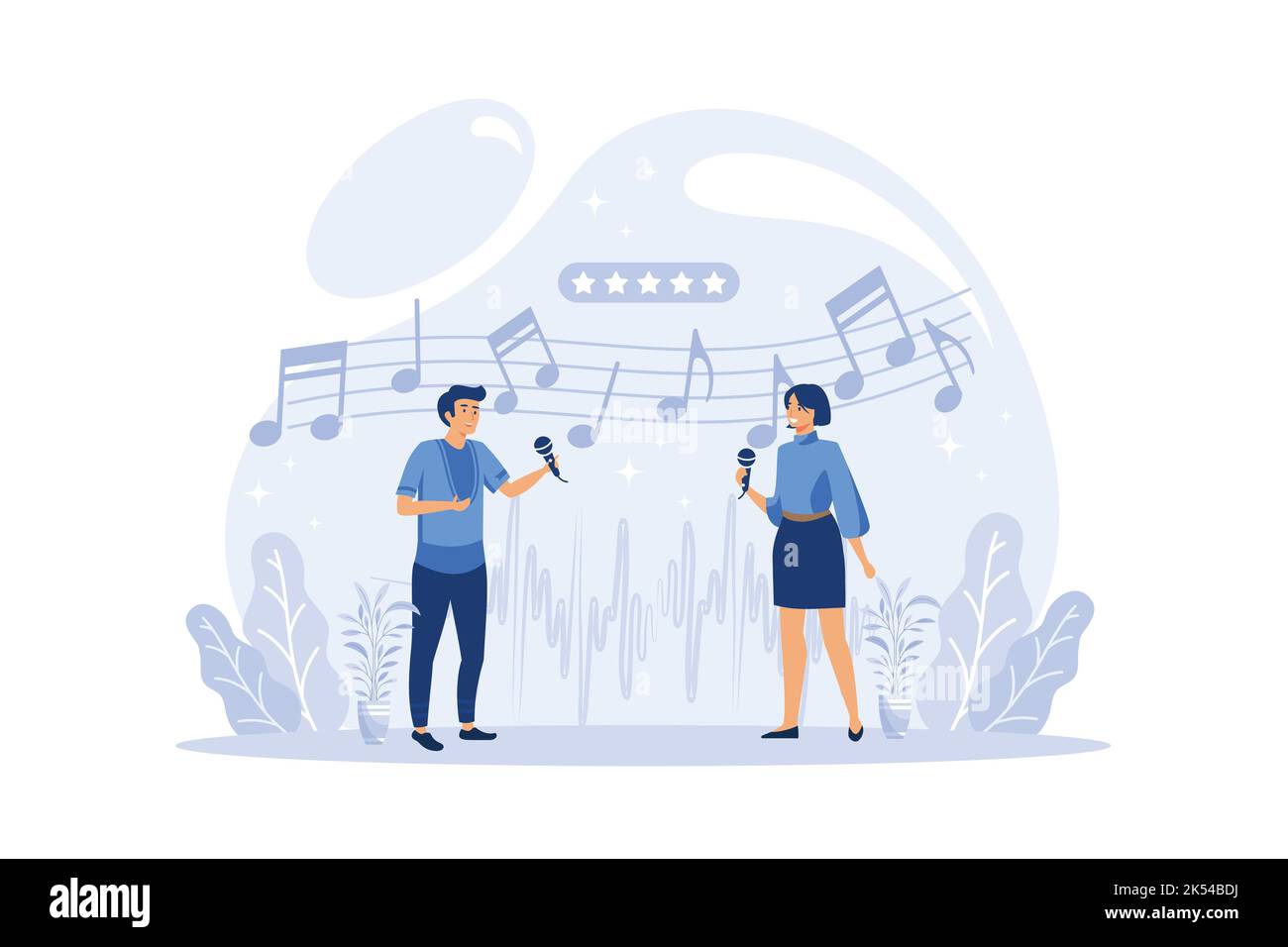 coppia emotivamente cantando canzoni isolato cartoon vettoriale illustrazione Illustrazione Vettoriale