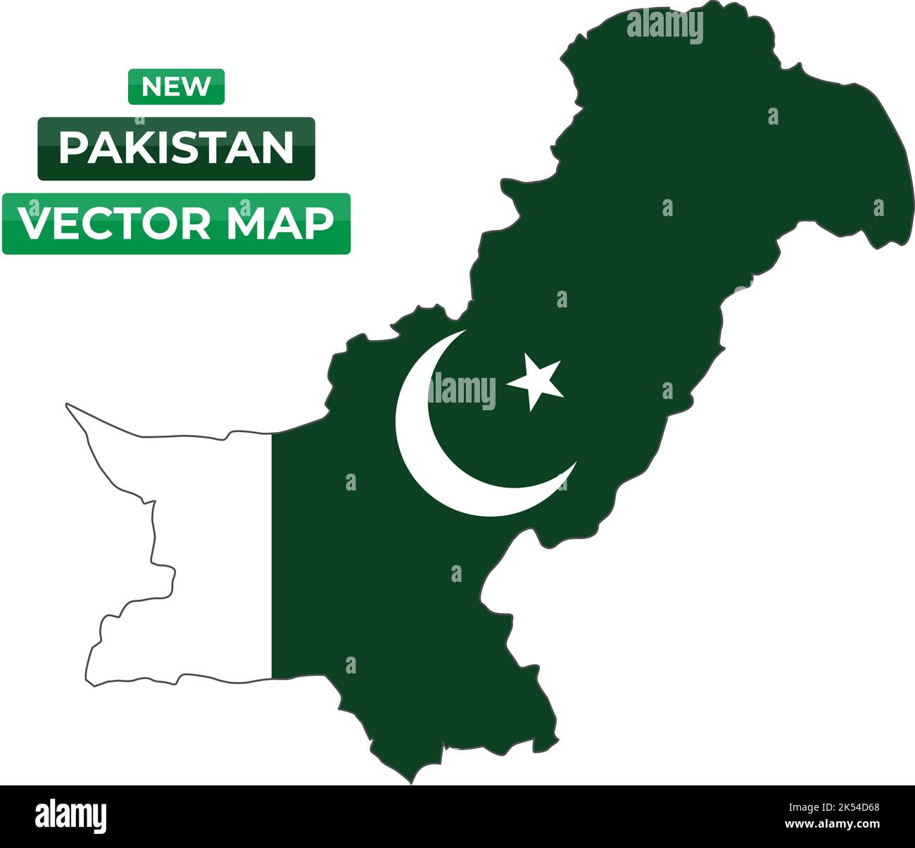 Nuova mappa ufficiale del Pakistan con regione del Kashmir con bandiera all'interno. Illustrazione Vettoriale