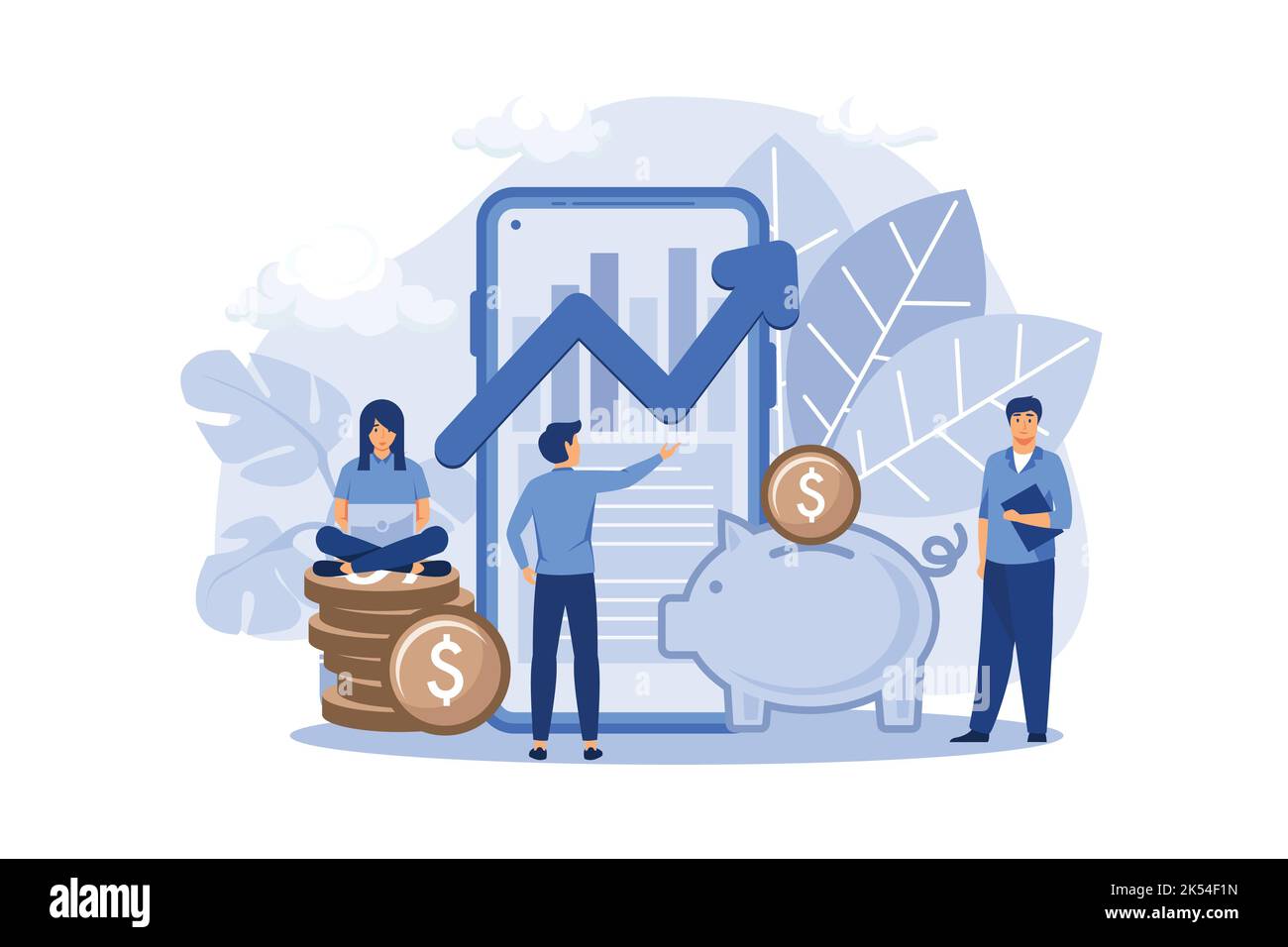 una grande banca piggy sotto forma di un maialino e di un telefono con un calendario, servizi finanziari, risparmio online o l'accumulo di denaro, una scatola di monete wi Illustrazione Vettoriale