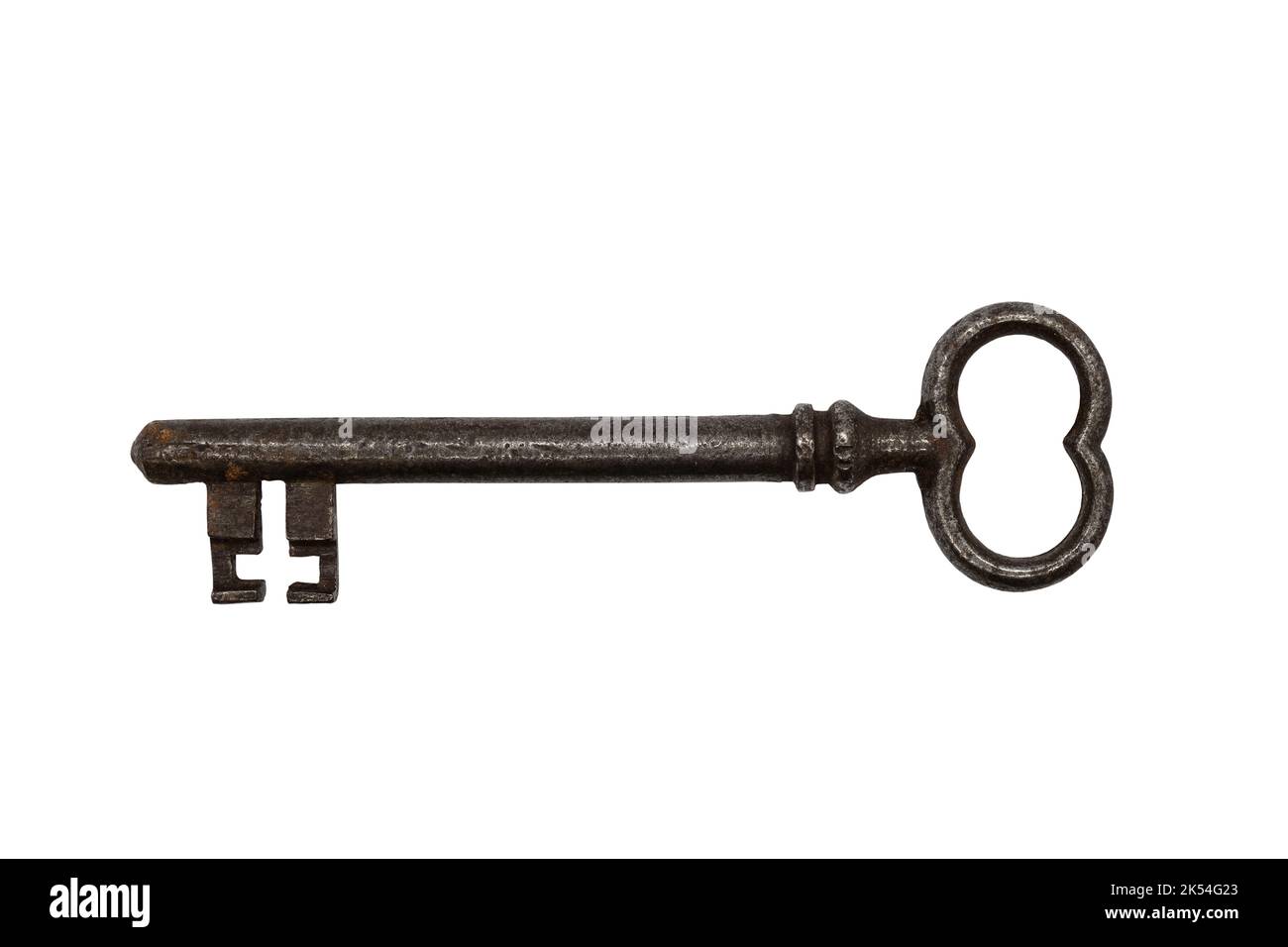 vecchia chiave antica vecchia artigianato su sfondo bianco Foto Stock