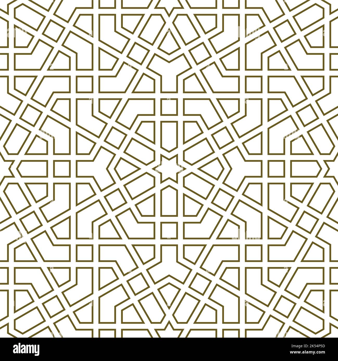 Ornamento geometrico senza cuciture basato su arte islamica tradizionale.colore marrone linee contornate.Grande design per tessuto, tessuto, copertina, carta da imballaggio, backgrou Illustrazione Vettoriale