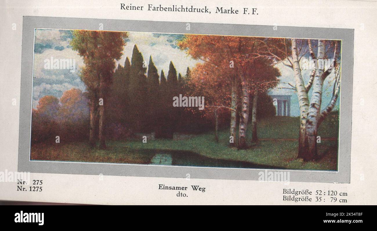 Reiner Farbenlichtdruck, Marke F. Einsamer Weg dto. Nr. 275, 1275 Bildgröße 52 : 120 cm , 35 : 79 cm / strada solitaria, strada solitaria, sentiero solitario / Foto Stock
