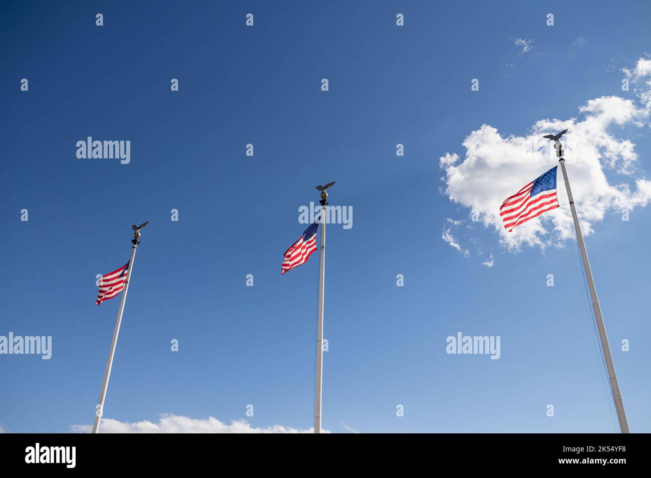 Bandiere americane sparate da angolo basso Foto Stock