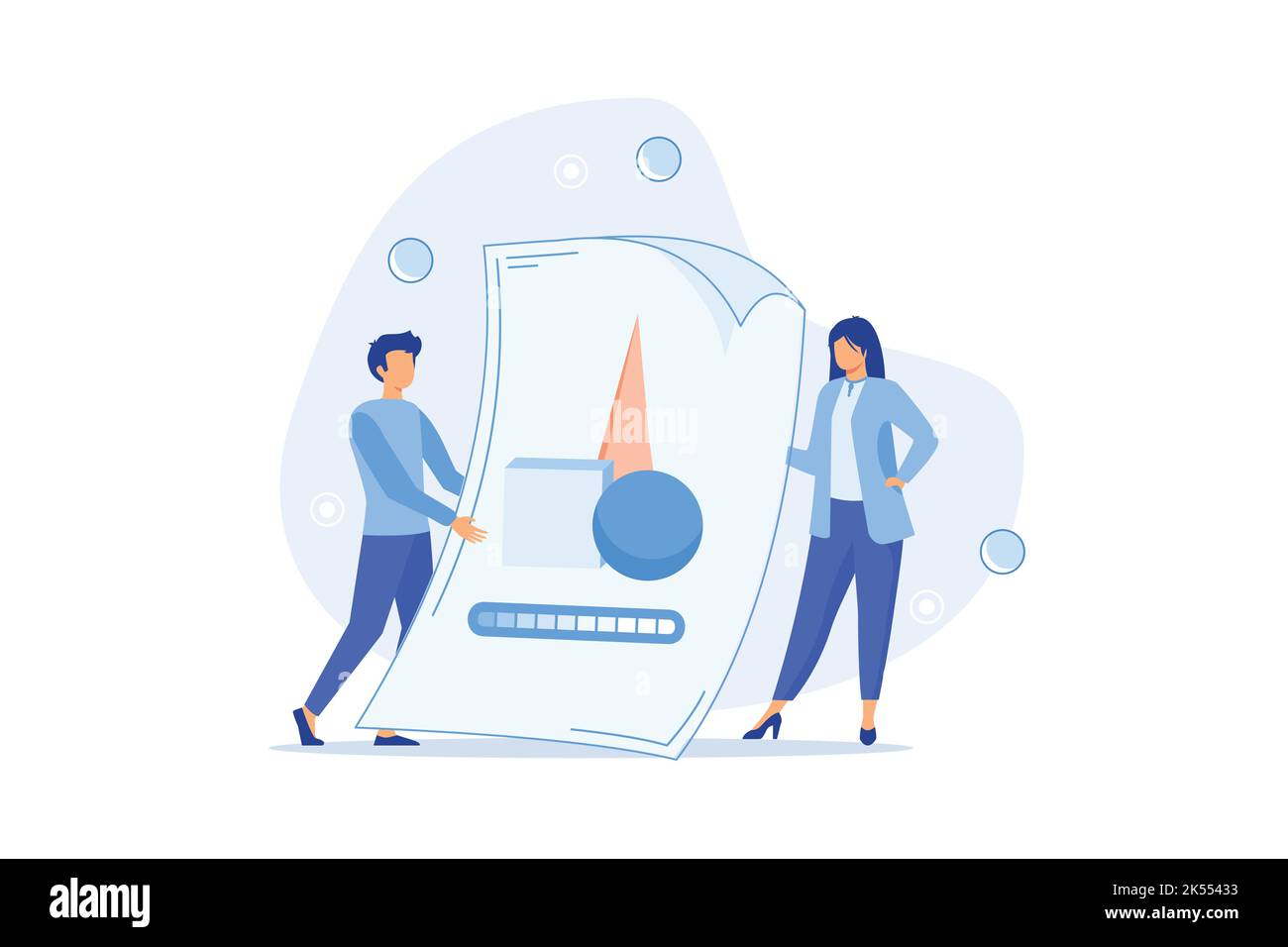 Le persone inviano file per lavoro. Concetto di condivisione dei file, trasferimento dei dati, trasferimento della documentazione, servizio cloud, gestione dei file, documento elettronico Illustrazione Vettoriale