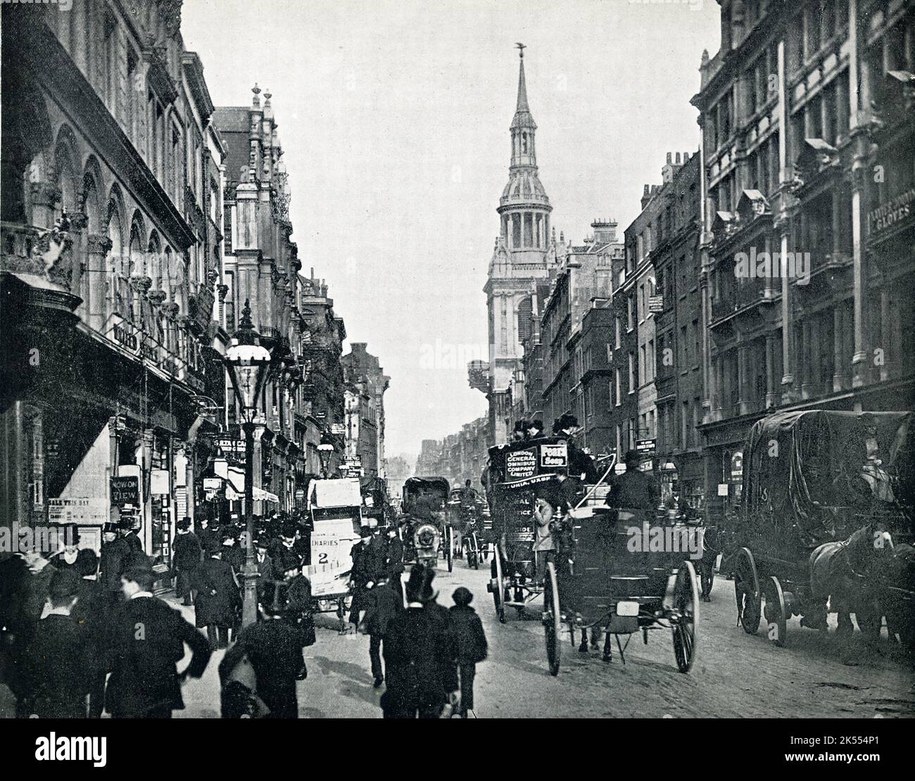 Cheapside, City of London, storica scena di strada vittoriana in una delle principali arterie commerciali di Londra Foto Stock