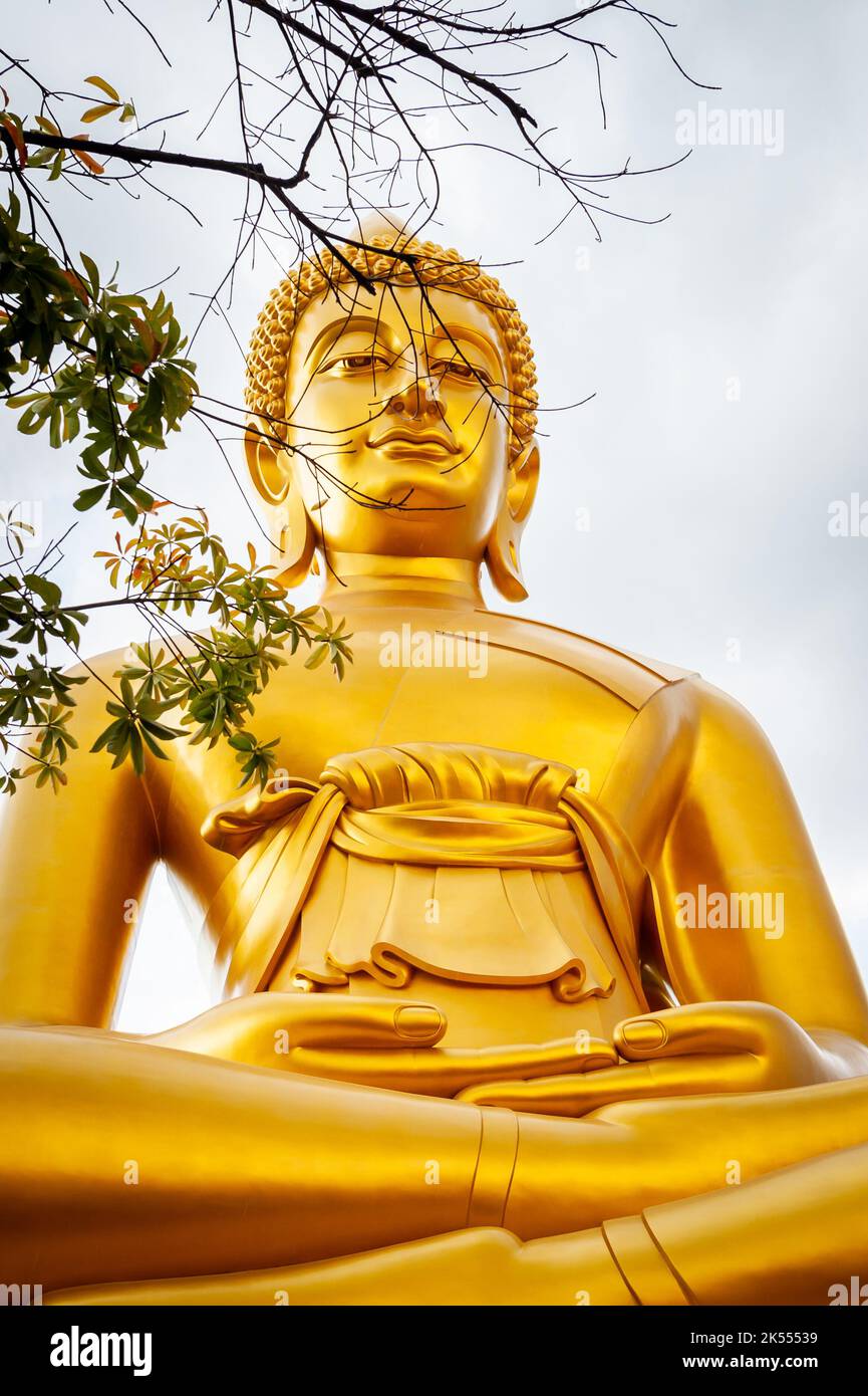 Il Buddha dorato gigante si trova sopra la città di Bangkok Thailandia a Wat Paknam. Nome completo del tempio; Wat Pak Nam Phasi Cheroen. Foto Stock