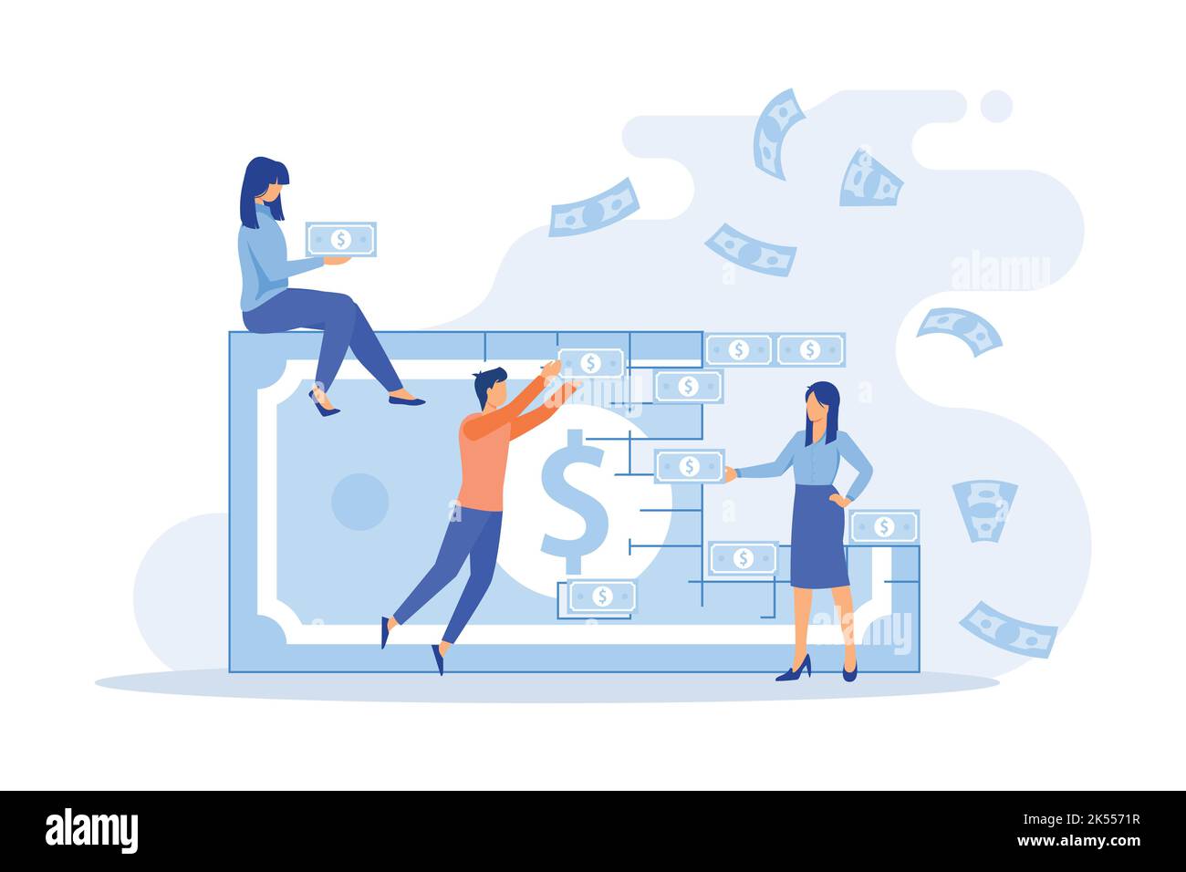 Crowdfunding persone donare denaro per il supporto idea mettere monete in enormi lampadine incandescenti. Aiuto sociale, filantropia, donazione e piano di beneficenza Illustrazione Vettoriale