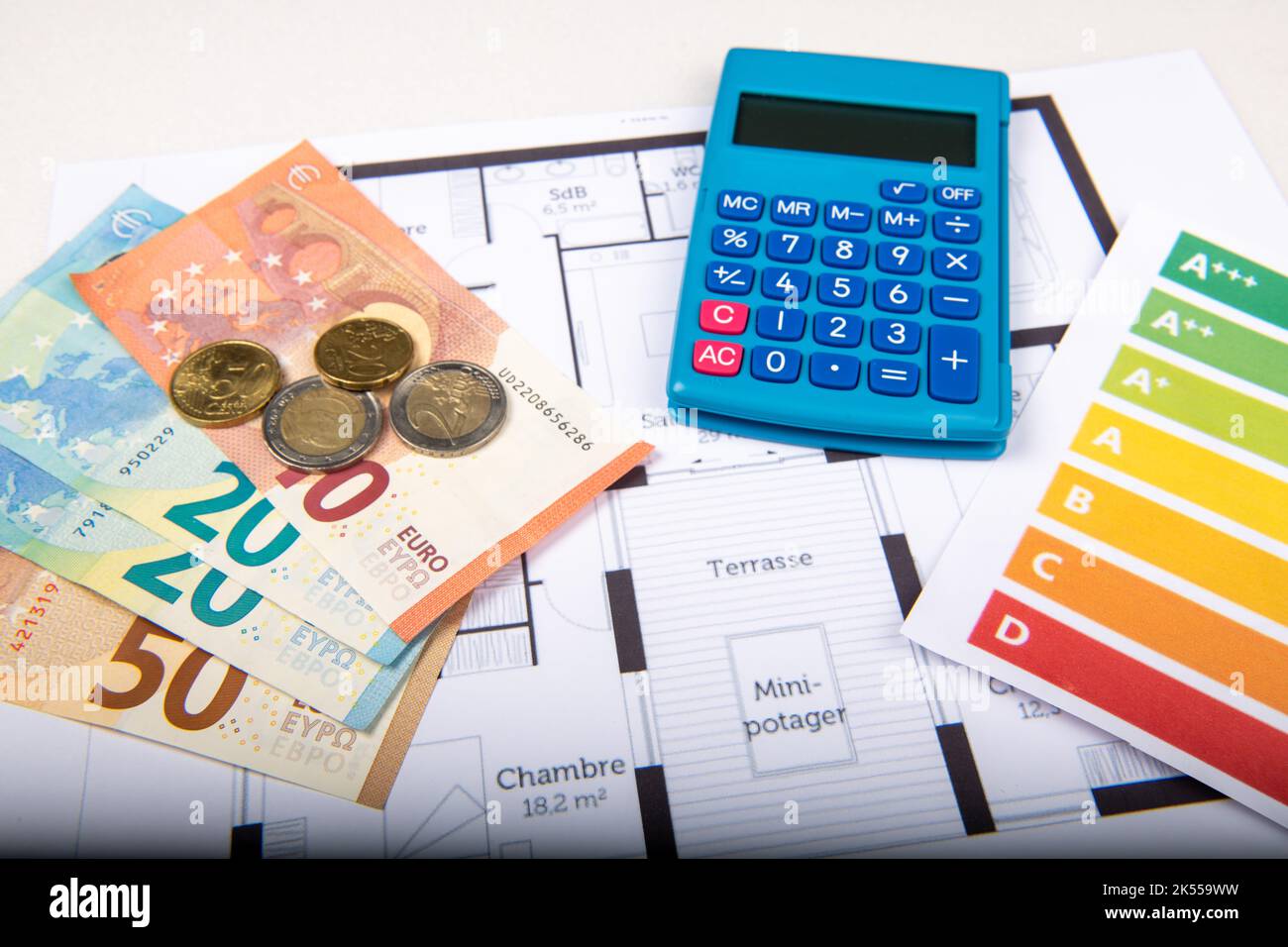 Piano casa concetto risparmio energetico e classificazione efficienza energetica in Francia Foto Stock