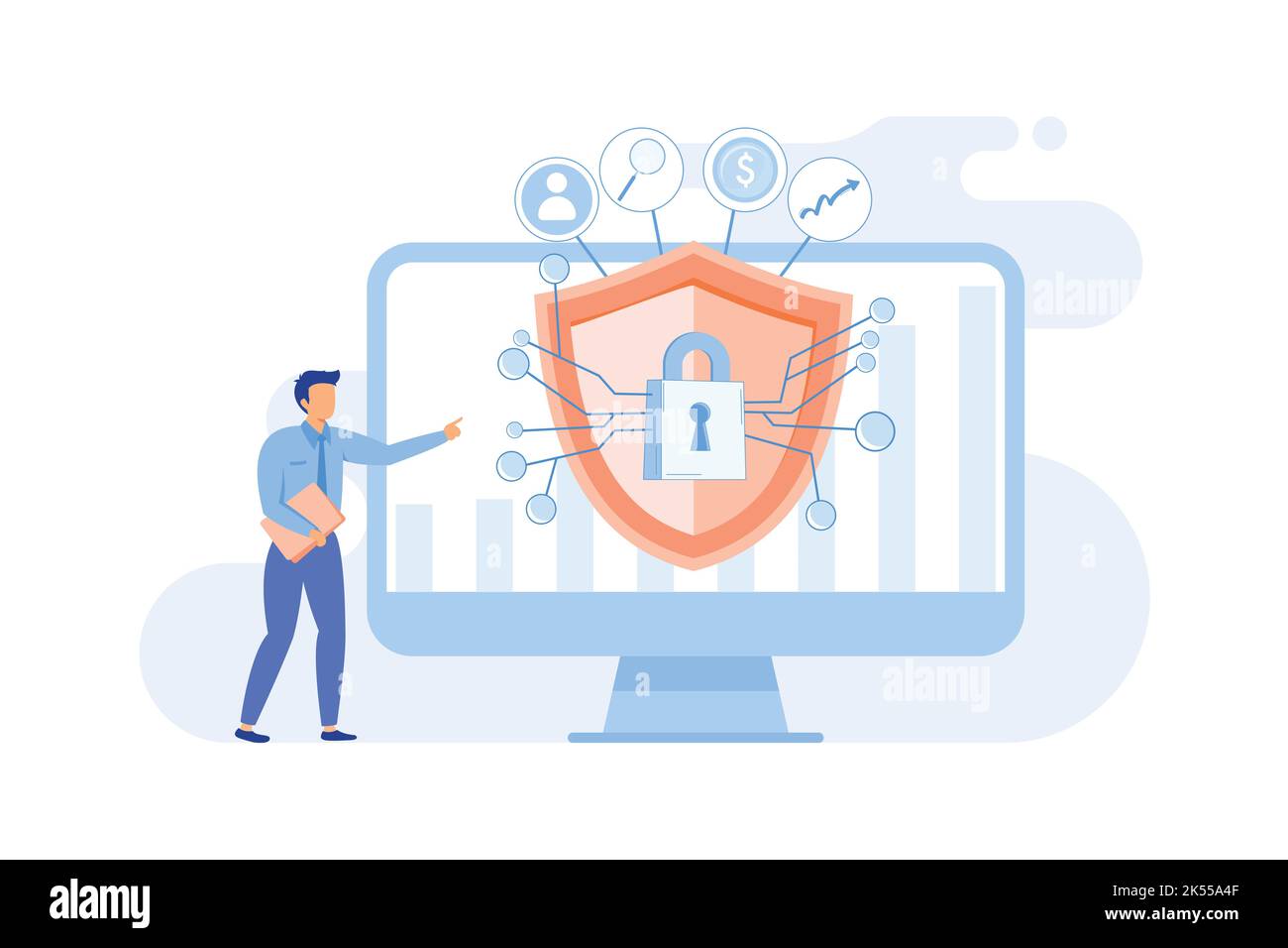 Rischio di sicurezza informatica analisi dei rapporti sulla sicurezza informatica, gestione della mitigazione dei rischi, strategia di protezione, identificazione delle minacce digitali vettore piatto moderna illust Illustrazione Vettoriale Rischio di sicurezza informatica analisi dei rapporti sulla sicurezza informatica, gestione della mitigazione dei rischi, strategia di protezione, identificazione delle minacce digitali vettore piatto moderna illust Illustrazione Vettoriale