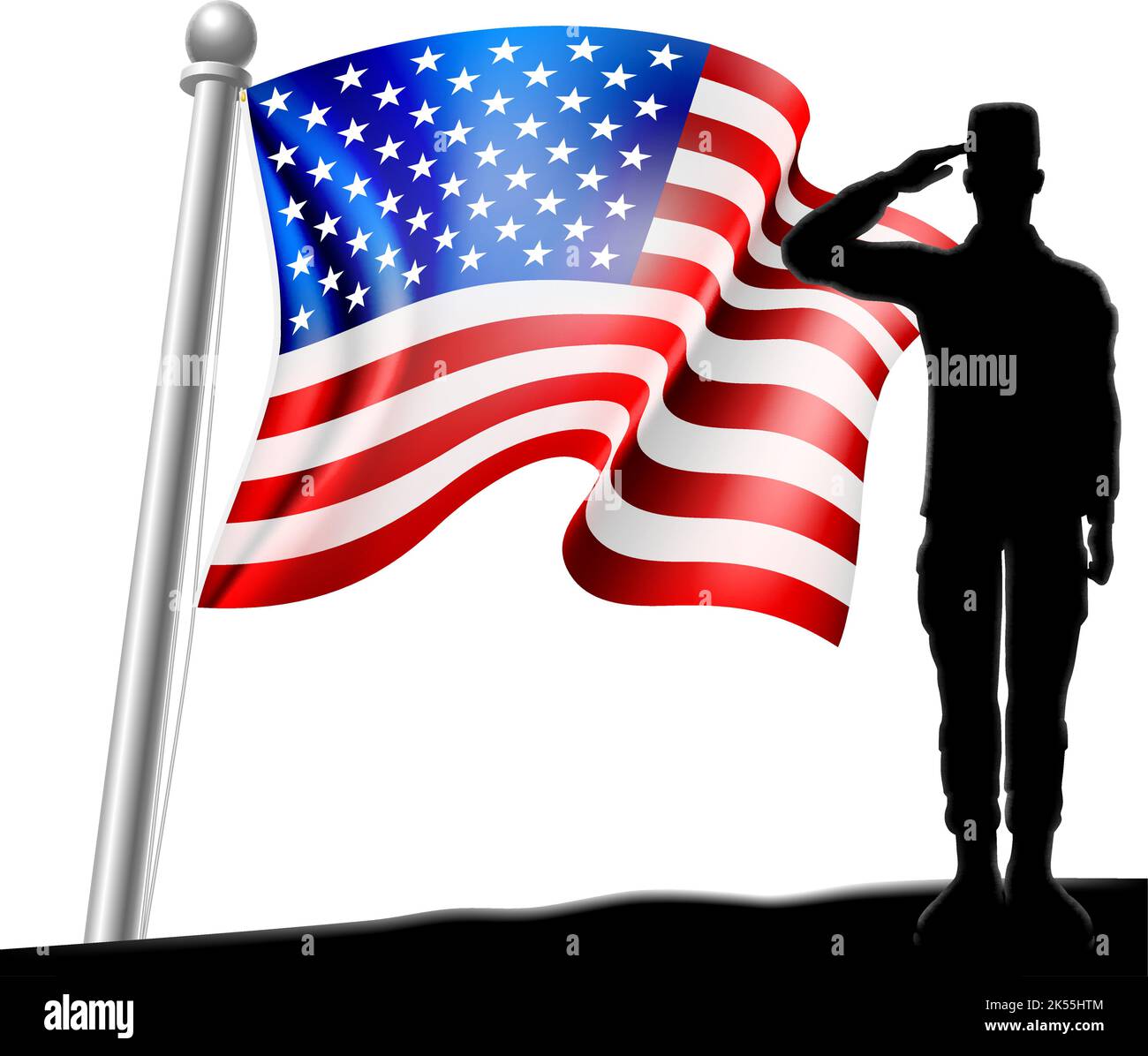 Salutando soldato americano patriottica bandiera Design Illustrazione Vettoriale