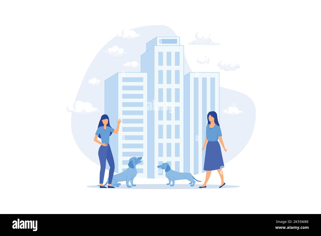 Animali domestici nella grande città tenere animali in appartamento, luogo per camminare, cani comoda città, regole e regolamenti, pulizia all'aperto struttura piano design Illustrazione Vettoriale