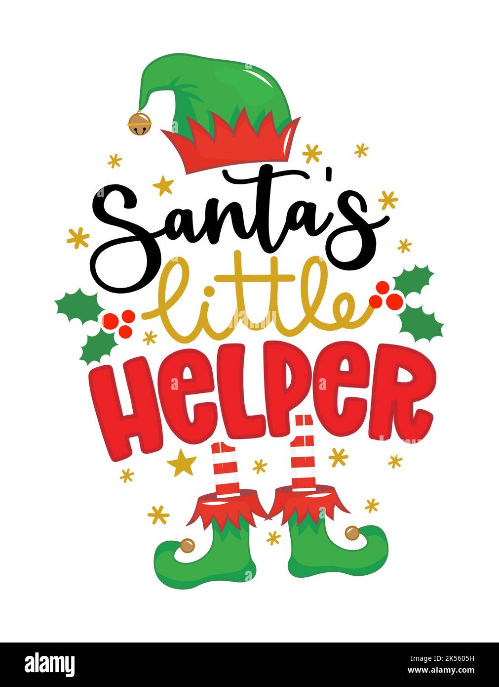 Il piccolo aiutante di Babbo Natale - frase per il bambino di Natale, i vestiti del capretto o i maglioni ugly. Lettere disegnate a mano per biglietti d'auguri di Natale, inviti. Ottimo per Illustrazione Vettoriale
