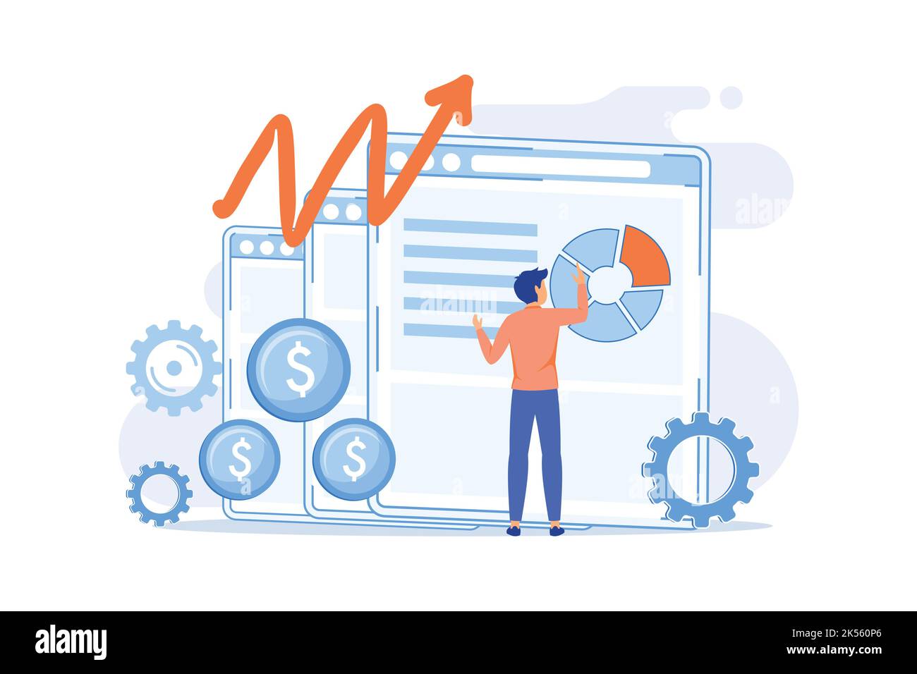 Strategia aziendale. Analisi di mercato, selezione di nicchia, conquista del mercato. Studio della segmentazione del mercato, pianificazione dello sviluppo aziendale. Ve Illustrazione Vettoriale