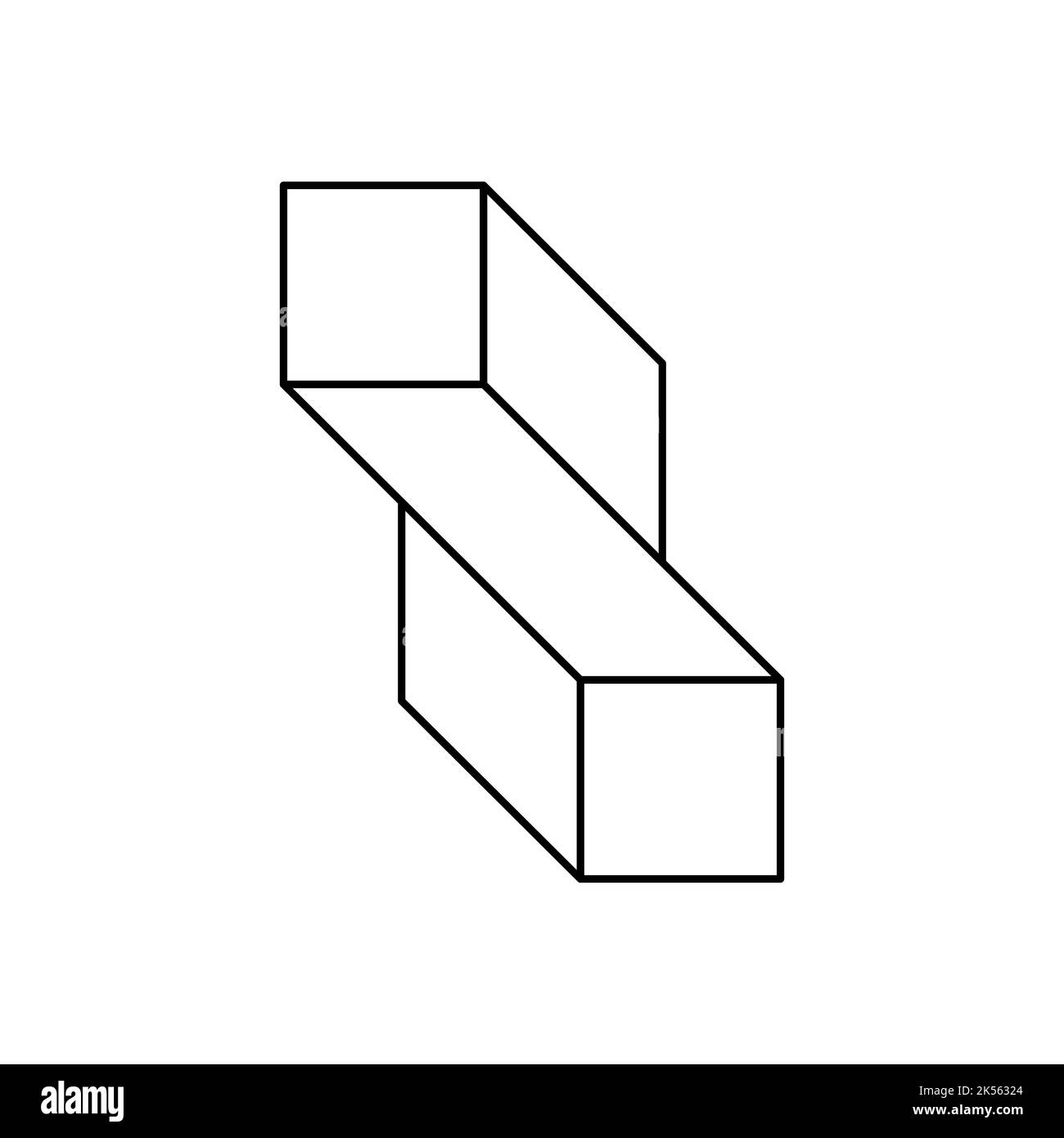 Forma rettangolare intrecciata impossibile. Figura geometrica di Esher penrose. Illusione ottica, effetto visivo, trucco mentale. Oggetto 3D irreale. Due cubi collegati Illustrazione Vettoriale