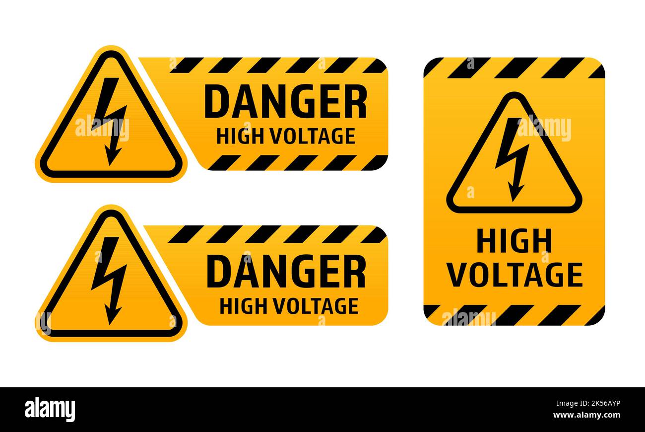Segnali di alta tensione. Pericolo di elettricità. Simboli vettoriali di pericolo isolati su sfondo bianco EPS 10 Illustrazione Vettoriale