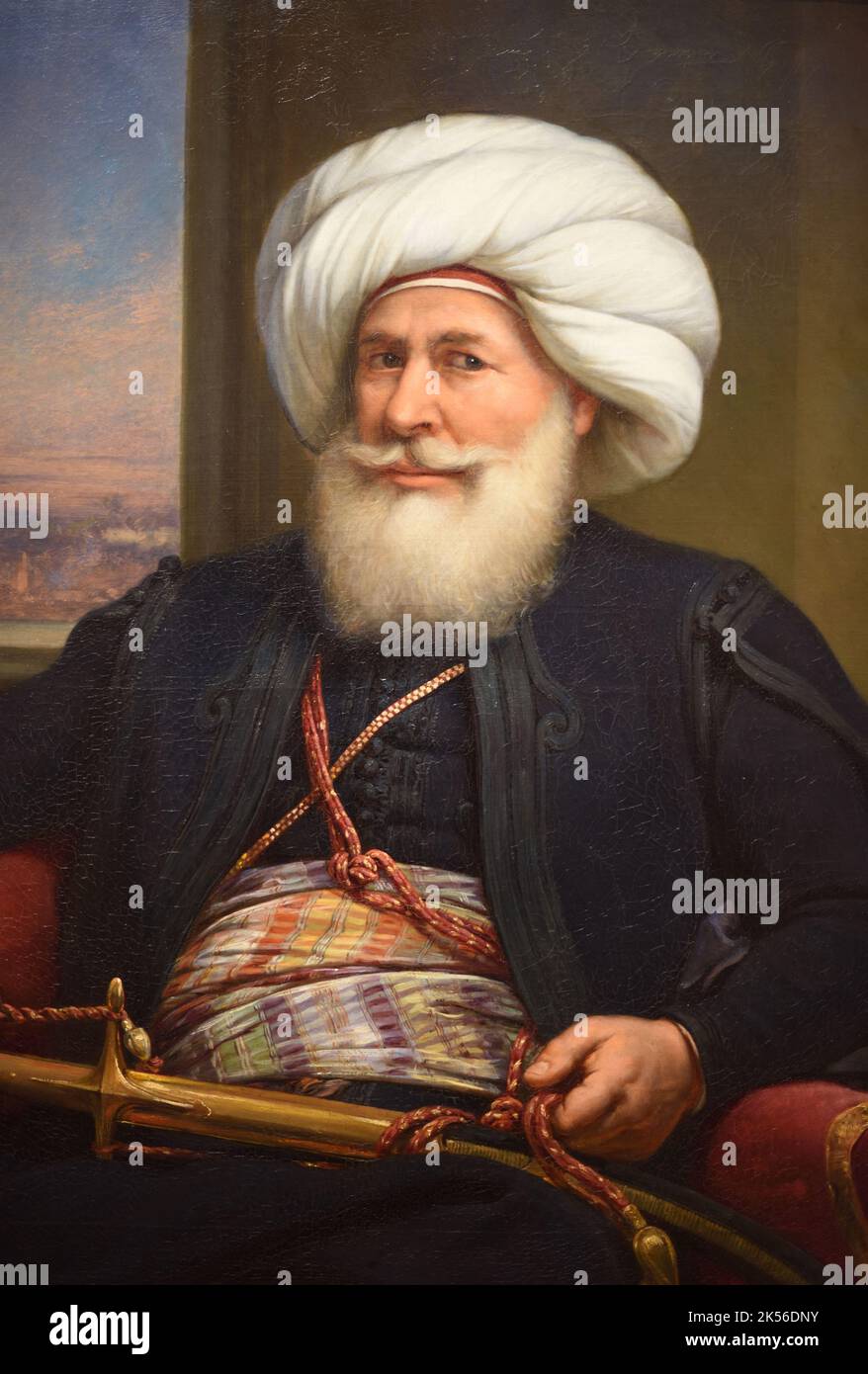Muhammed Ali Pasha, alias Muhammed Ali d'Egitto e il Sudan o Mehmet Ali Pasha (1769-1849) è stato un governatore ottomano albanese e de facto governatore dell'Egitto tra il 1805 e il 1848. Dipinto ad olio (1841) di Louis Charles Auguste Couder (dettaglio) Foto Stock