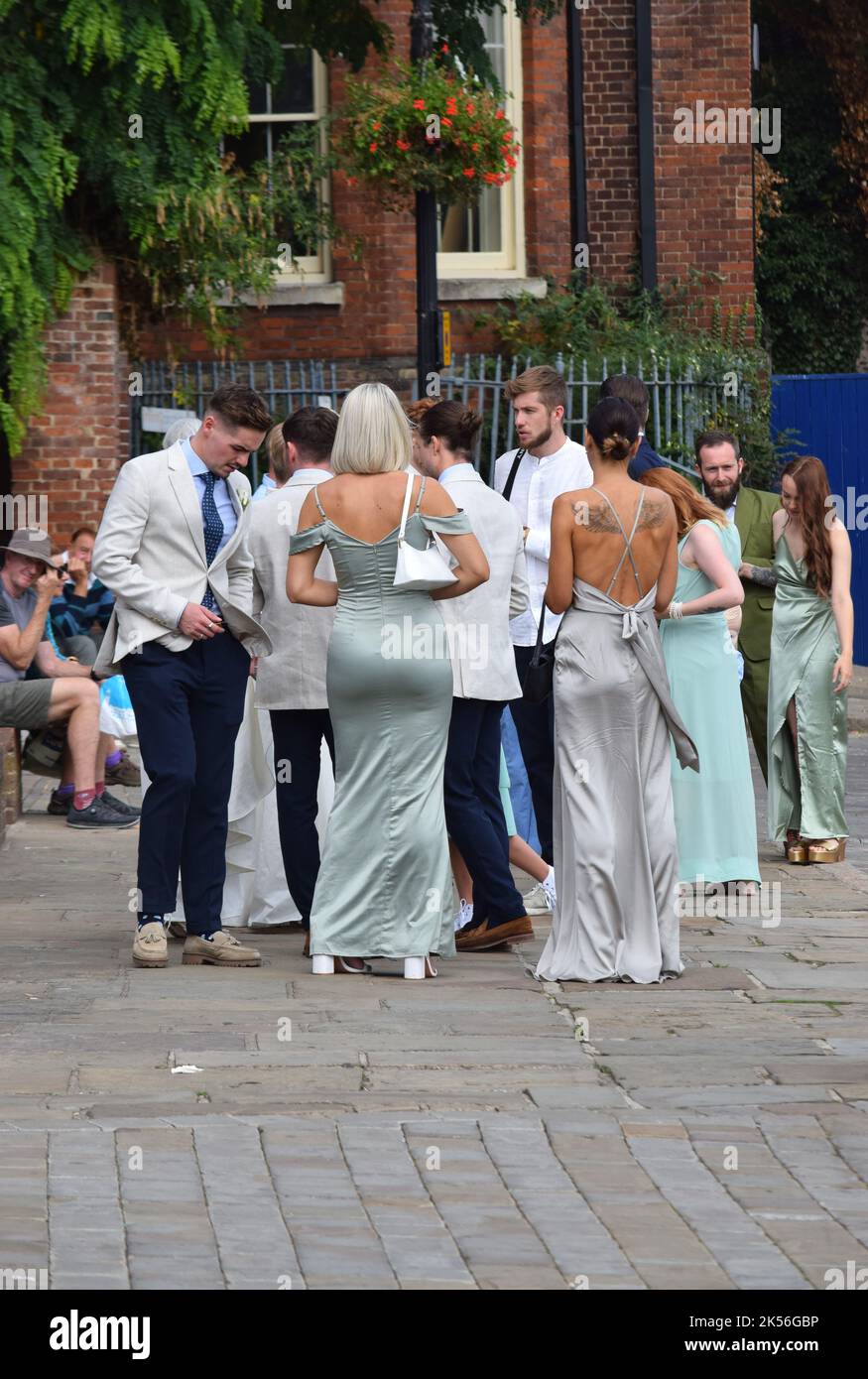 gruppo di nozze all'esterno dell'ufficio di registrazione, bury st edmunds, suffolk Foto Stock