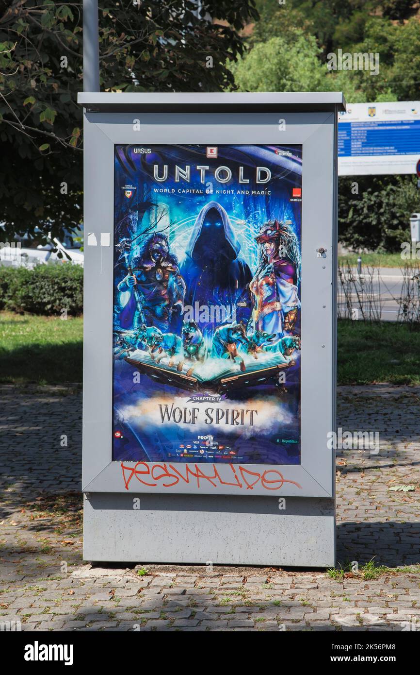 CLUJ-NAPOCA, TRANSILVANIA, ROMANIA - 21 AGOSTO 2018: Poster del Festival Untold il 21 agosto 2018 in Cluj-Napoca. Foto Stock