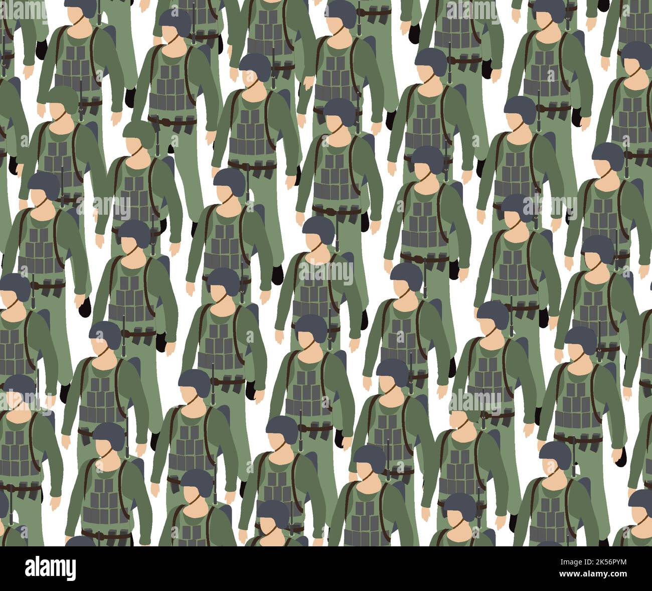 Ripetizione senza soluzione di continuità di soldati della truppa armata dell'esercito isometrico armato 3D illustrazione Illustrazione Vettoriale