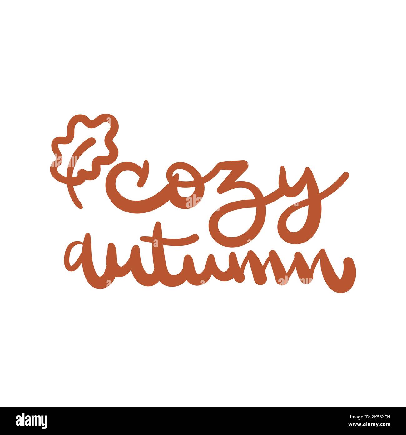 Accogliente scritta autunnale. Citazione disegnata a mano con foglia. Illustrazione vettoriale, design piatto Illustrazione Vettoriale