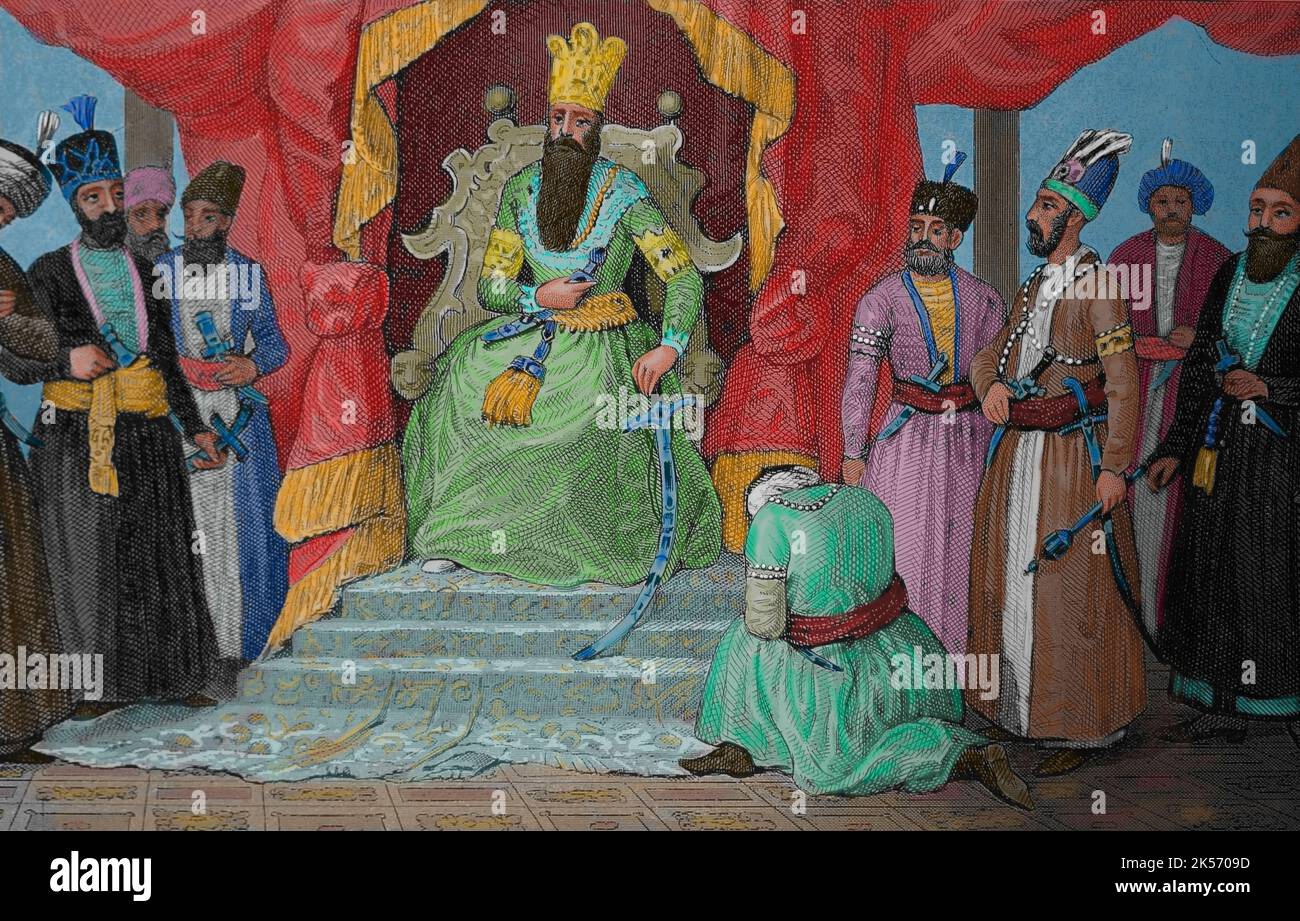 Impero Ottomano. Turchia. Il Sultano ricevette nel tribunale dei consiglieri del Palazzo Topkapi. Istanbul. Incisione 19th ° secolo. Foto Stock