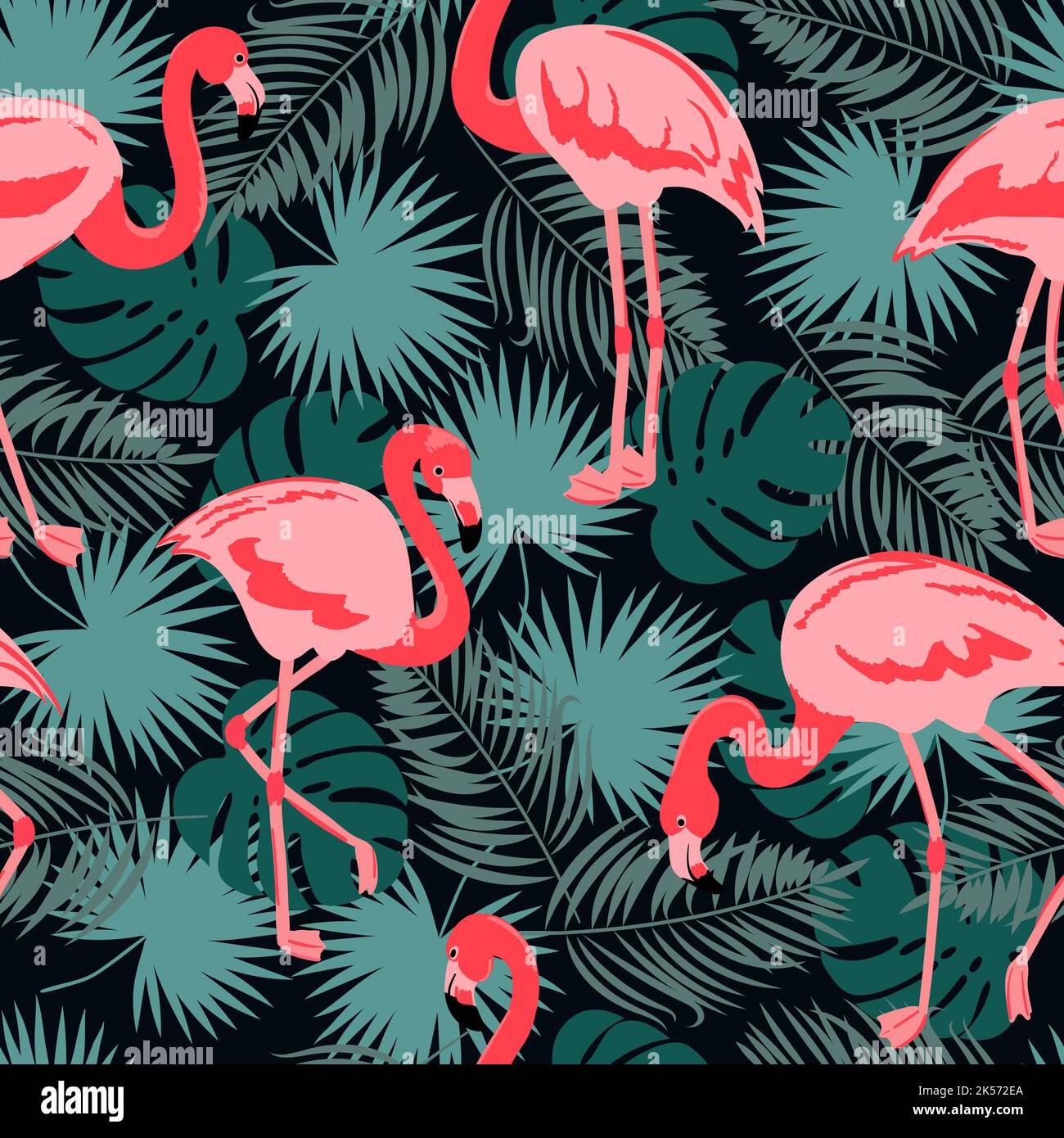 Motivo tropicale senza cuciture con bel fenicottero. Illustrazione Vettoriale