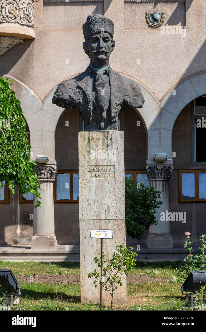 Statua di Avram Iancu in Hunedoara, Transilvania. Avram Iancu è stato un famoso eroe della Transilvania nel 19th ° secolo. Foto Stock