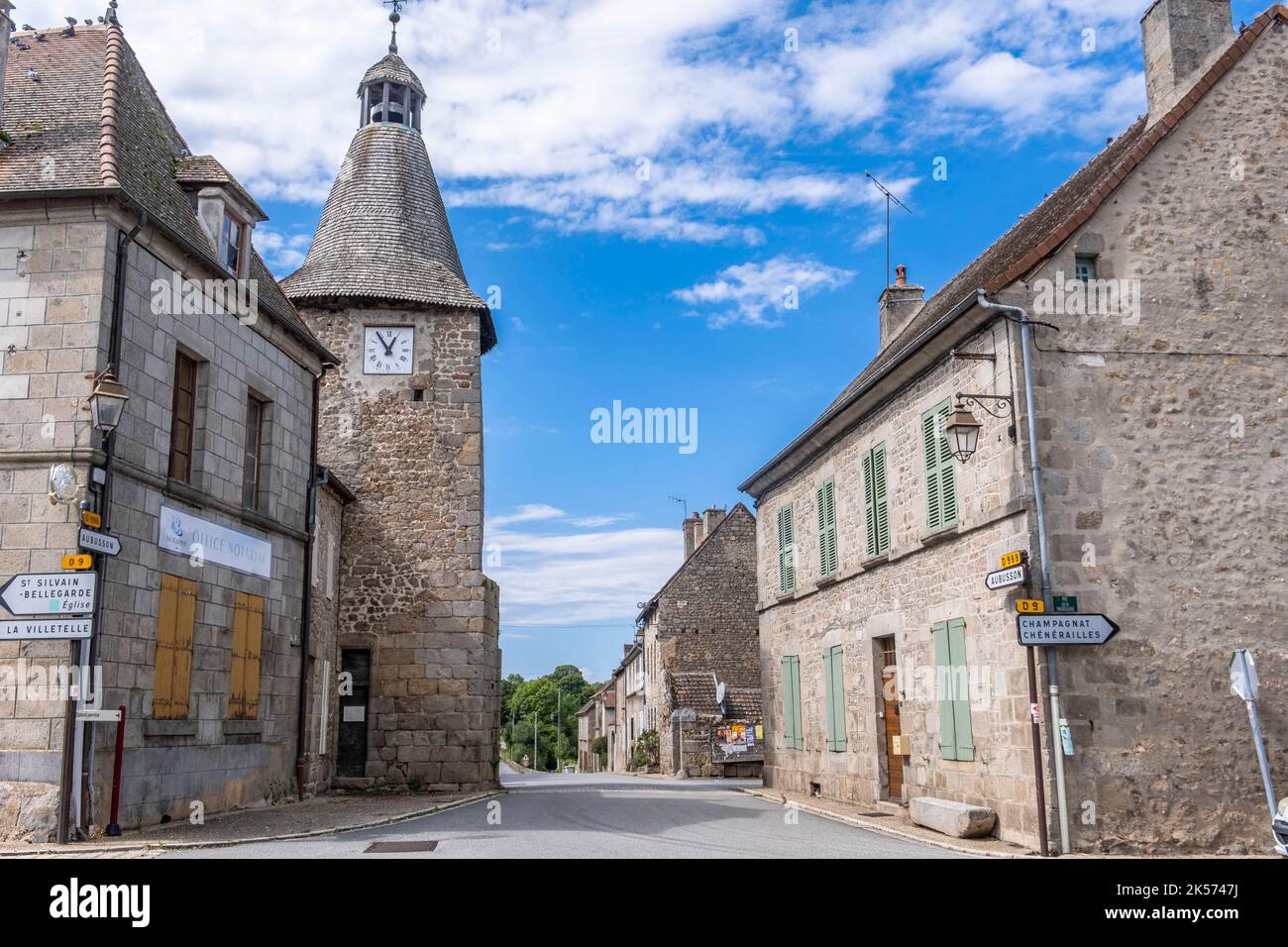 Francia, Creuse, Bellegarde en Marche, Torre di Horloge Foto Stock